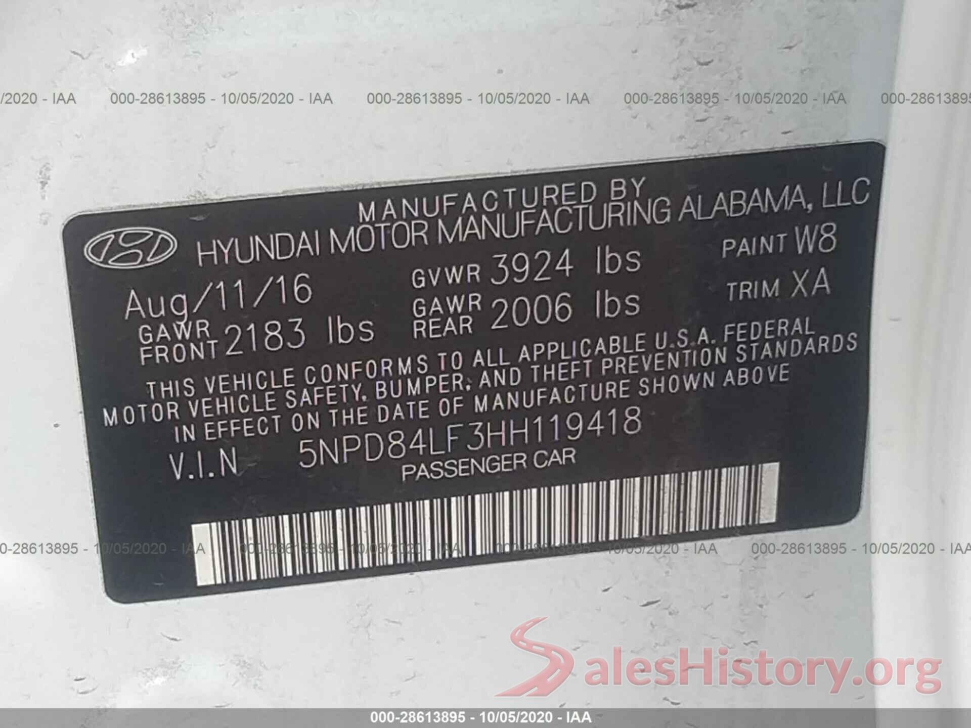 5NPD84LF3HH119418 2017 HYUNDAI ELANTRA