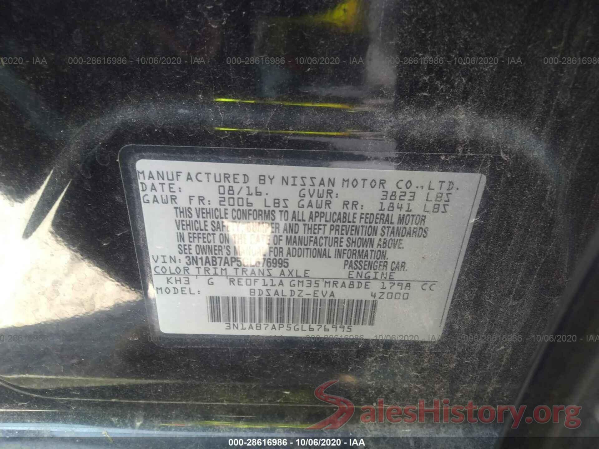 3N1AB7AP5GL676995 2016 NISSAN SENTRA