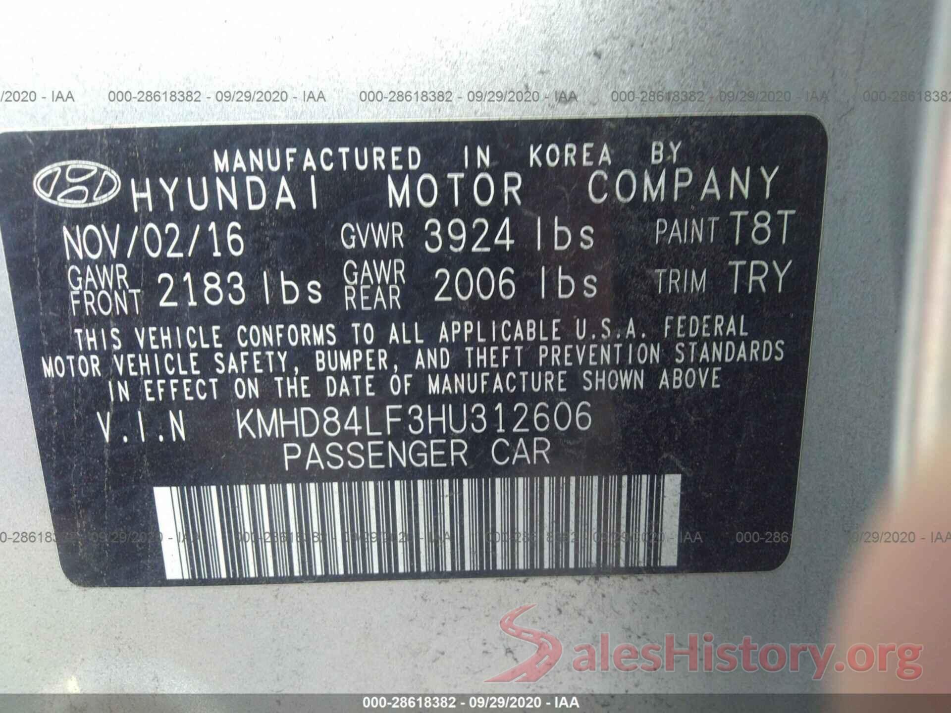 KMHD84LF3HU312606 2017 HYUNDAI ELANTRA