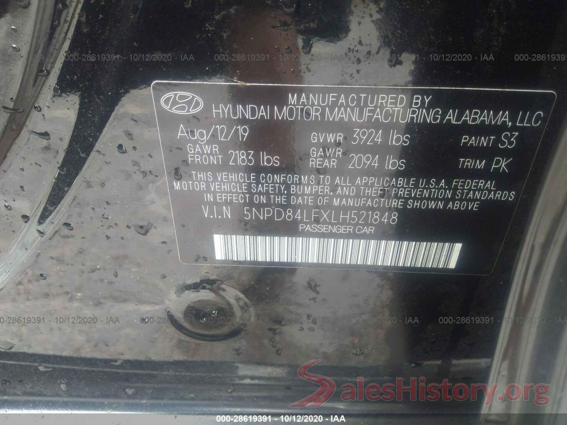 5NPD84LFXLH521848 2020 HYUNDAI ELANTRA