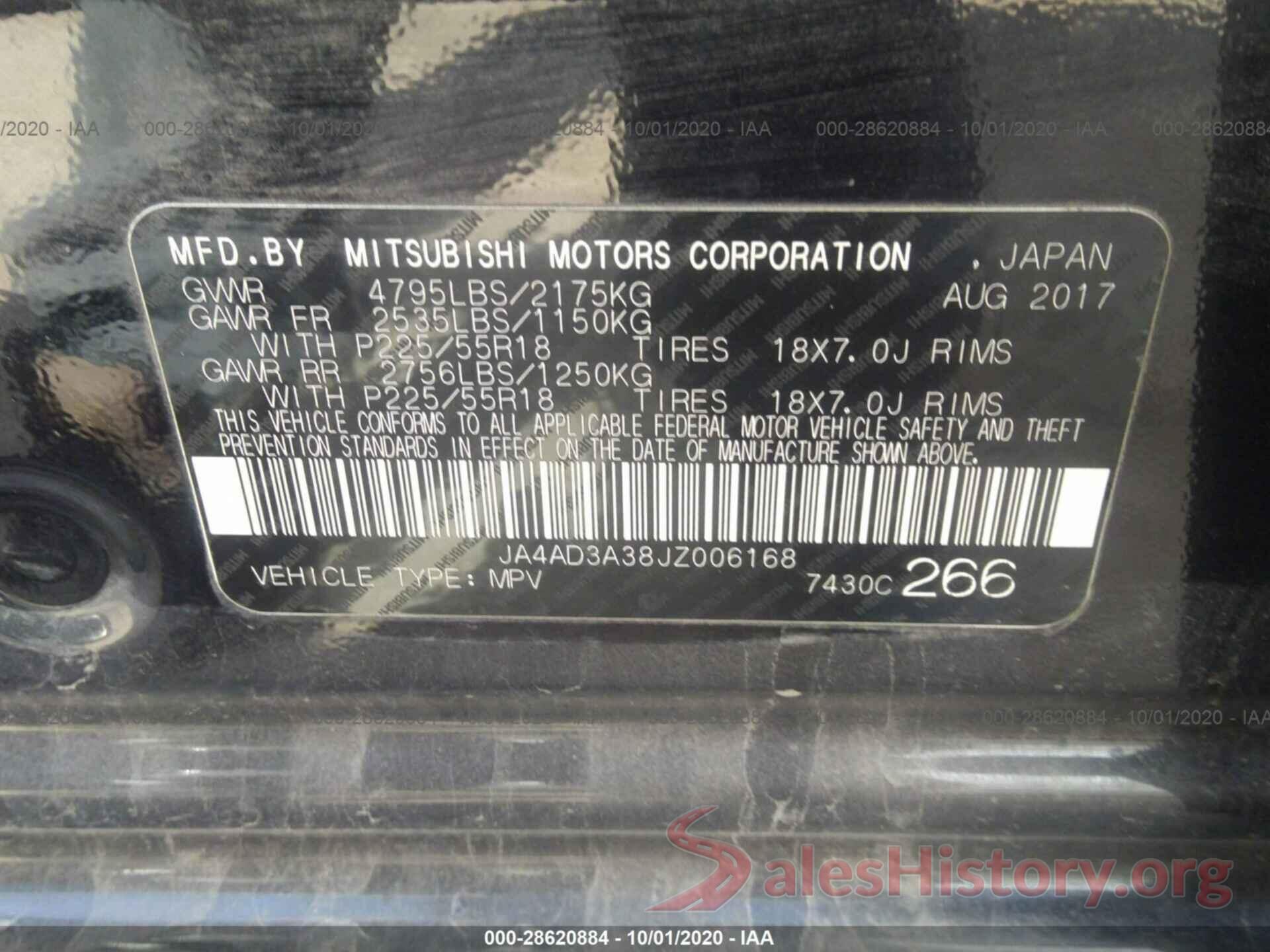 JA4AD3A38JZ006168 2018 MITSUBISHI OUTLANDER