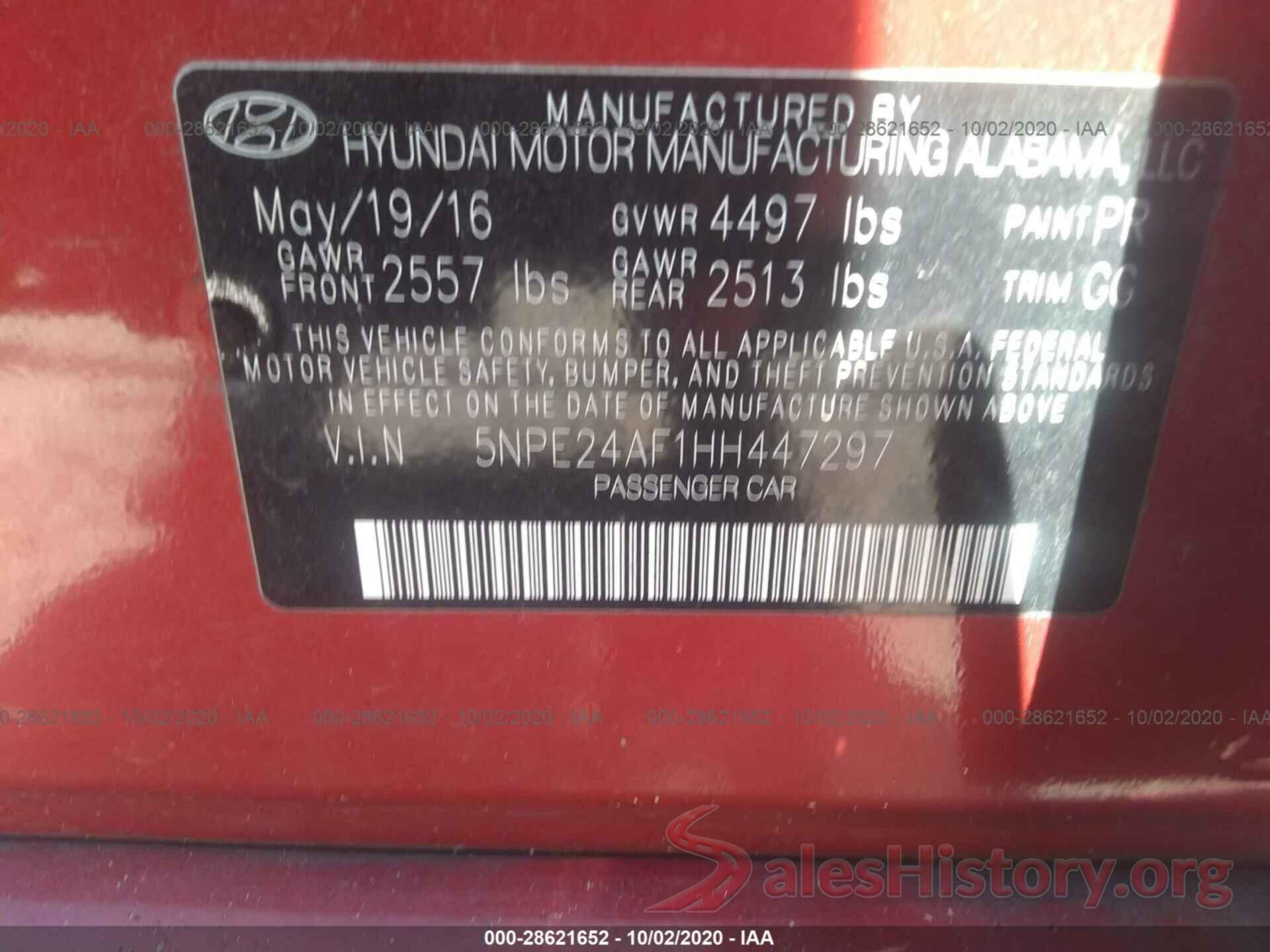 5NPE24AF1HH447297 2017 HYUNDAI SONATA