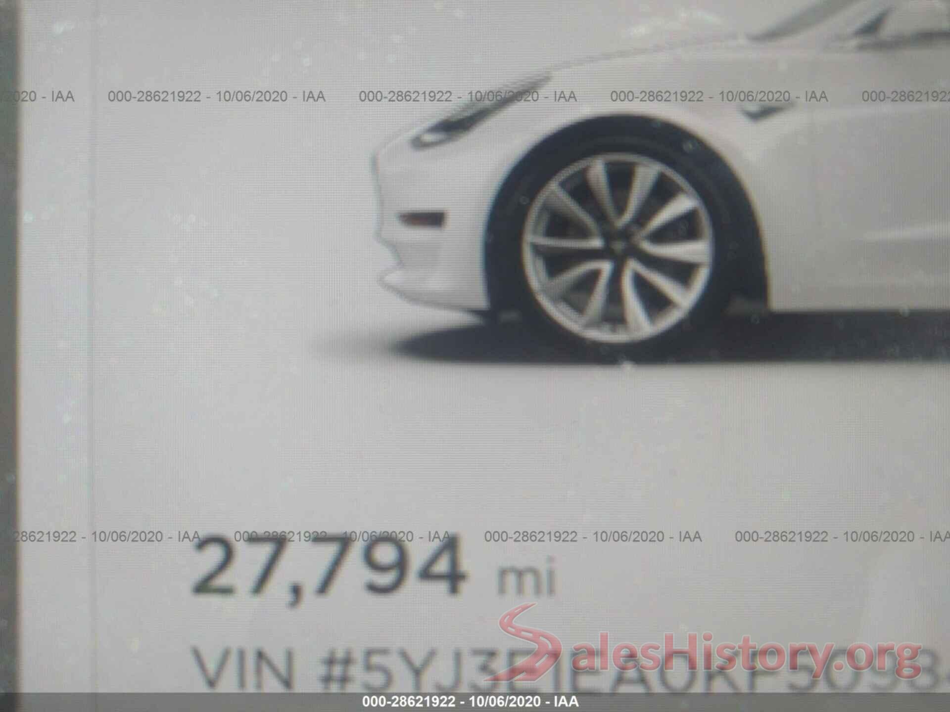 5YJ3E1EA0KF509841 2019 TESLA MODEL 3