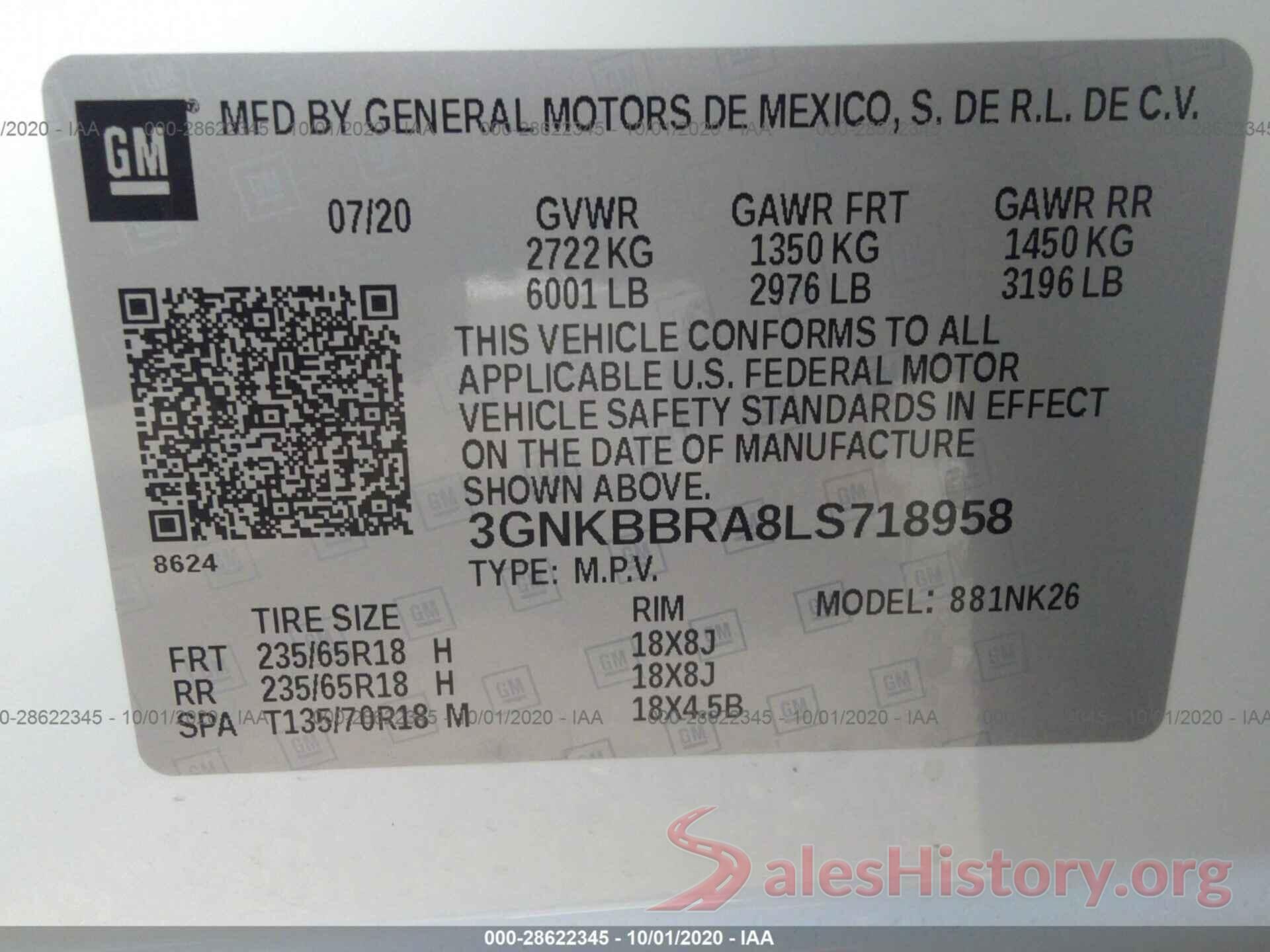 3GNKBBRA8LS718958 2020 CHEVROLET BLAZER