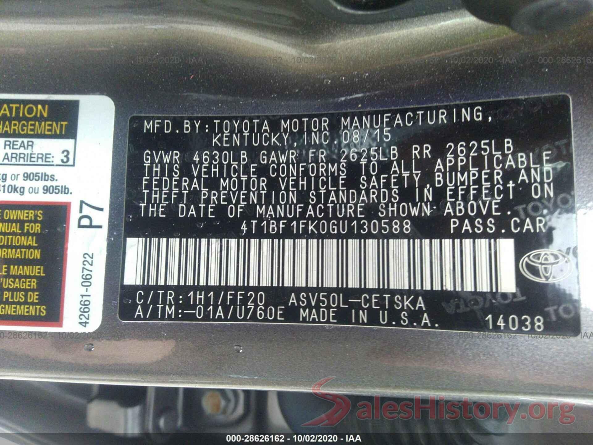 4T1BF1FK0GU130588 2016 TOYOTA CAMRY