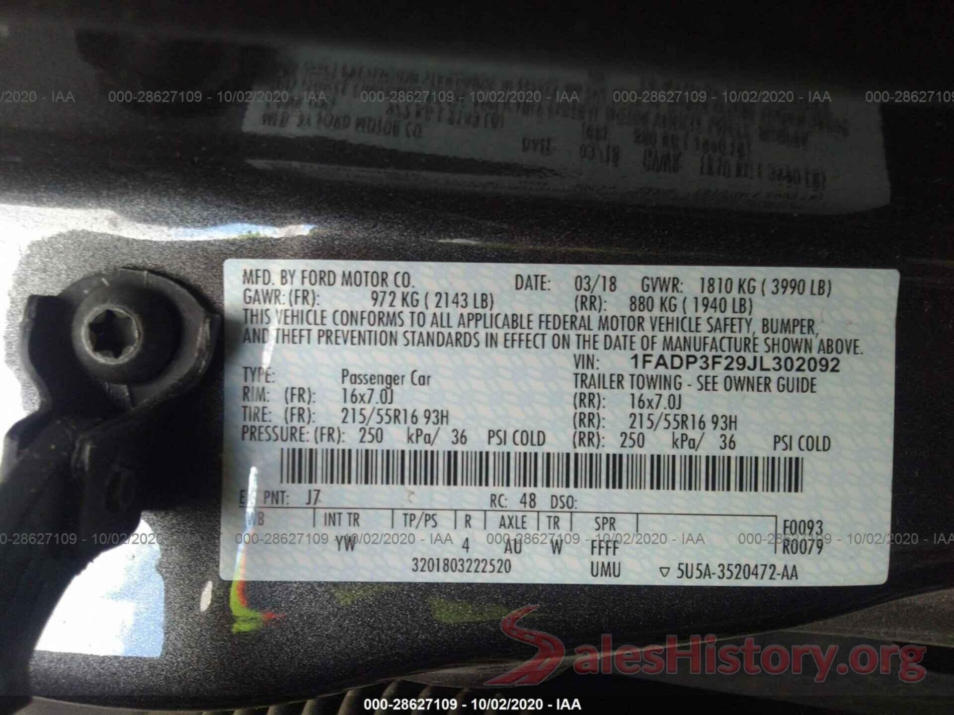 1FADP3F29JL302092 2018 FORD FOCUS