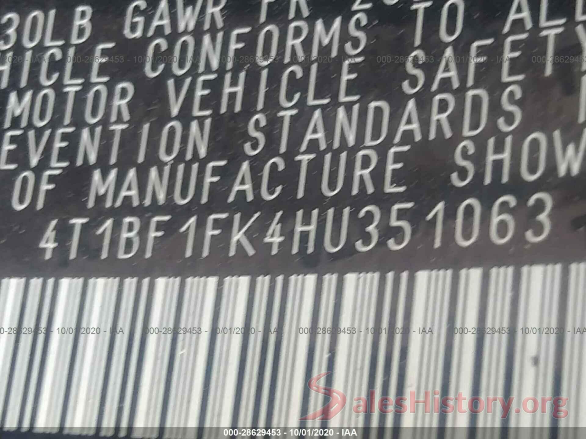 4T1BF1FK4HU351063 2017 TOYOTA CAMRY