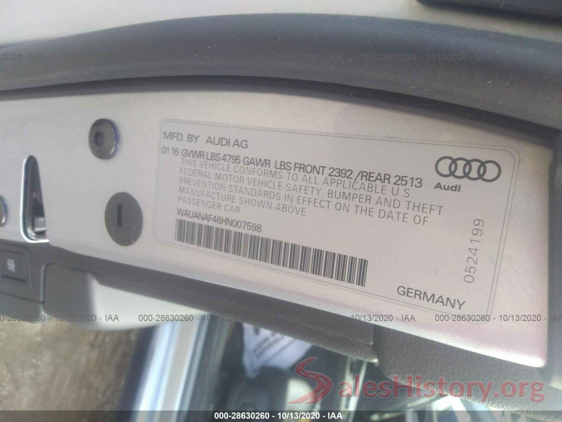 WAUANAF46HN007598 2017 AUDI A4