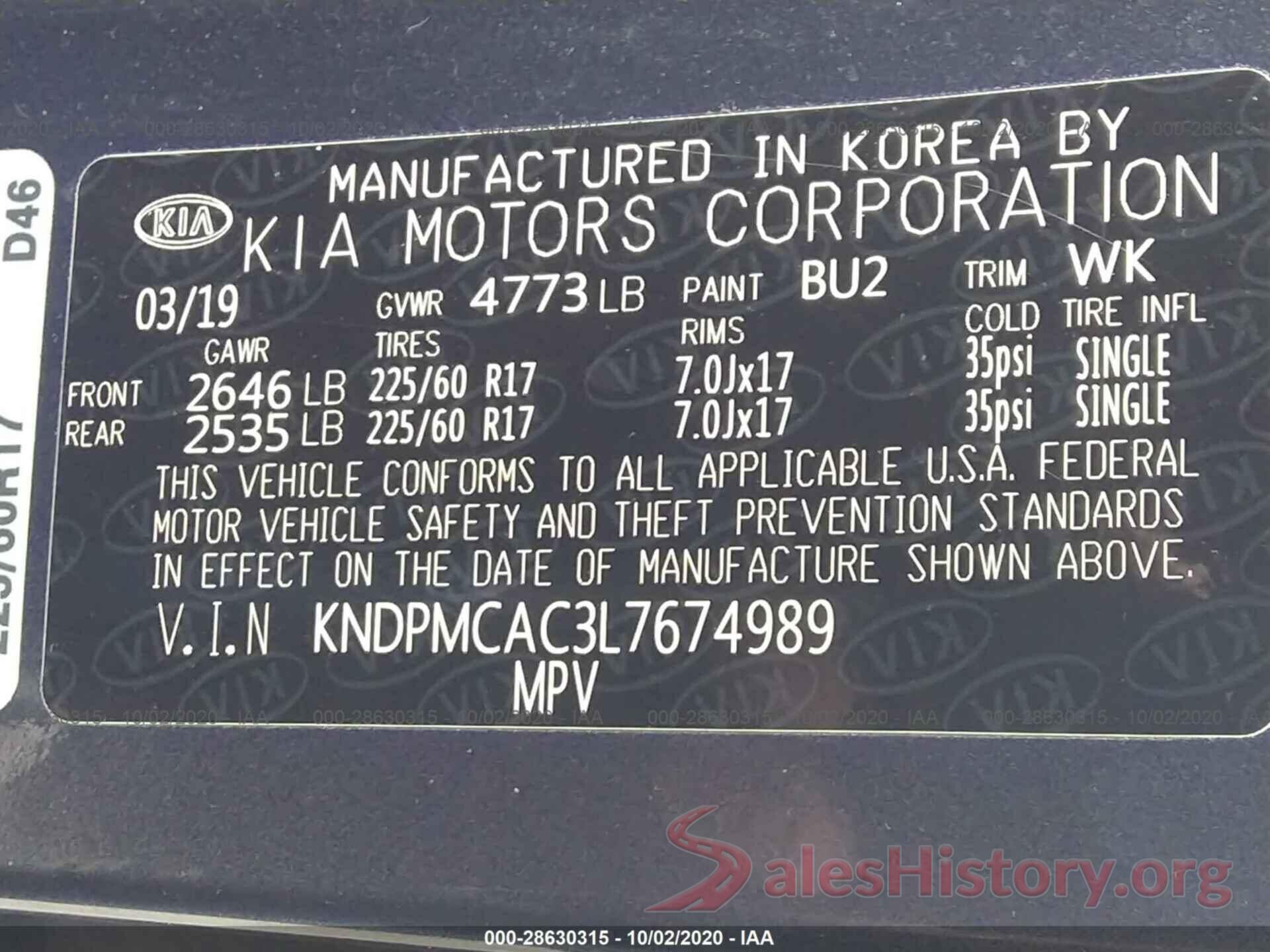 KNDPMCAC3L7674989 2020 KIA SPORTAGE