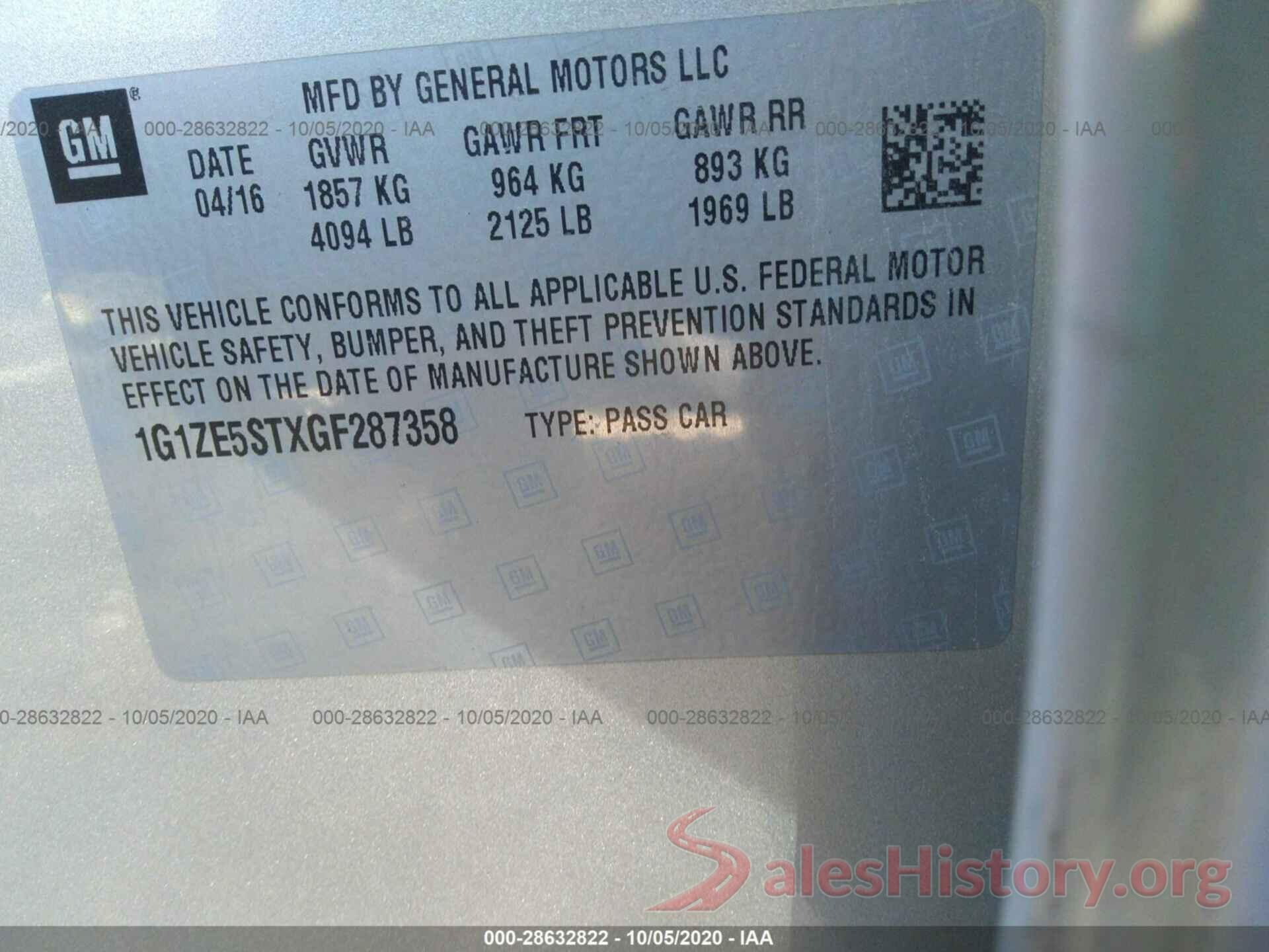 1G1ZE5STXGF287358 2016 CHEVROLET MALIBU