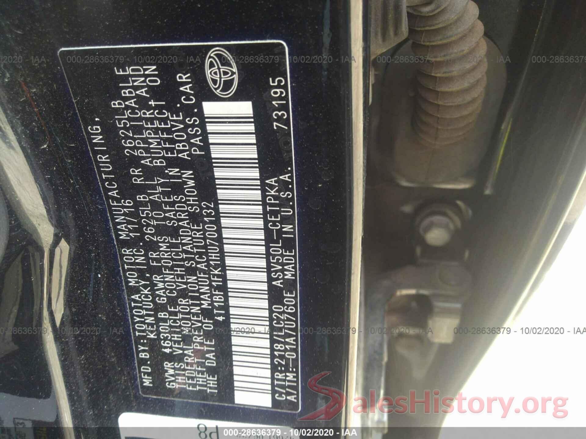 4T1BF1FK1HU700132 2017 TOYOTA CAMRY