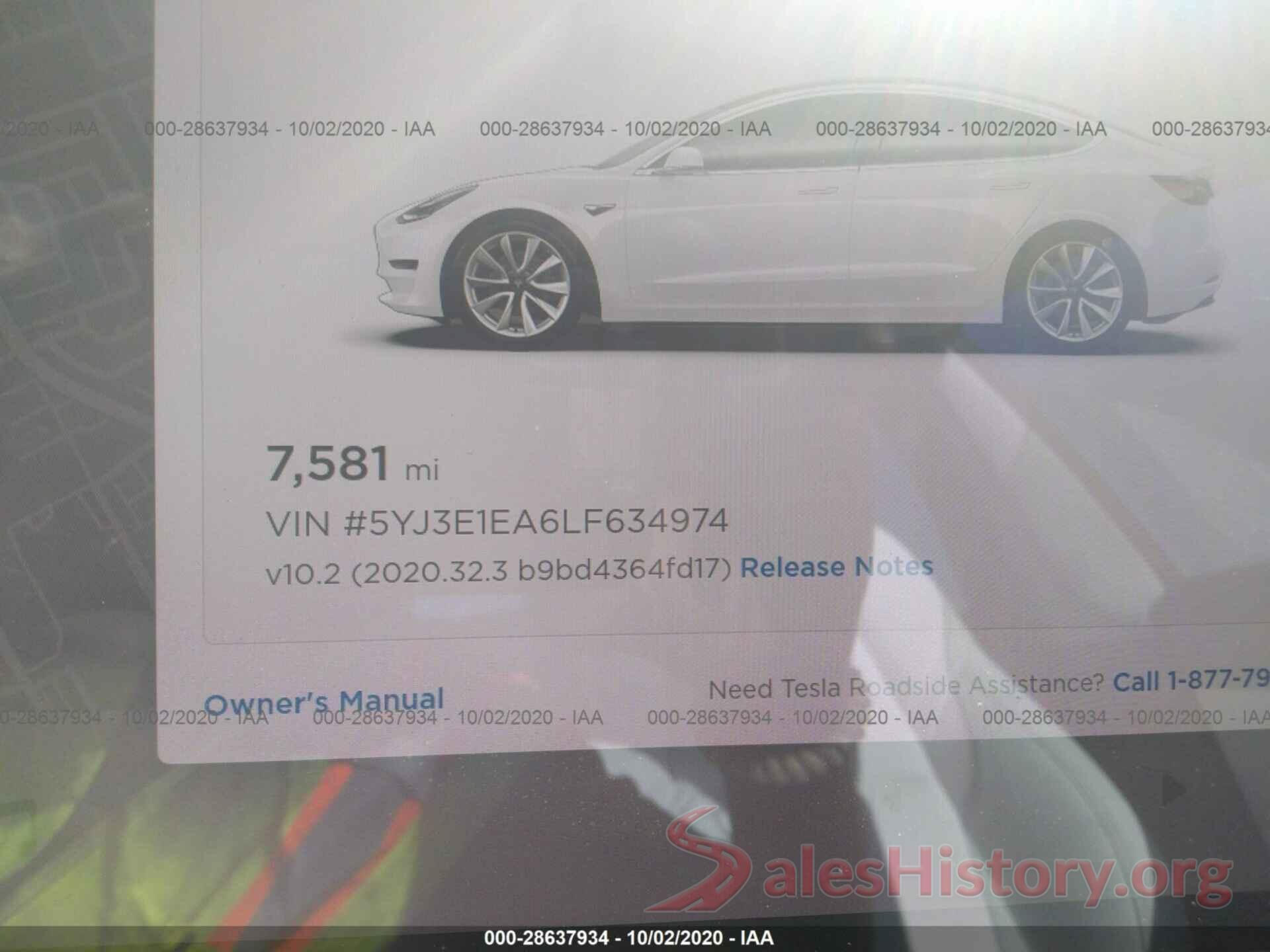 5YJ3E1EA6LF634974 2020 TESLA MODEL 3