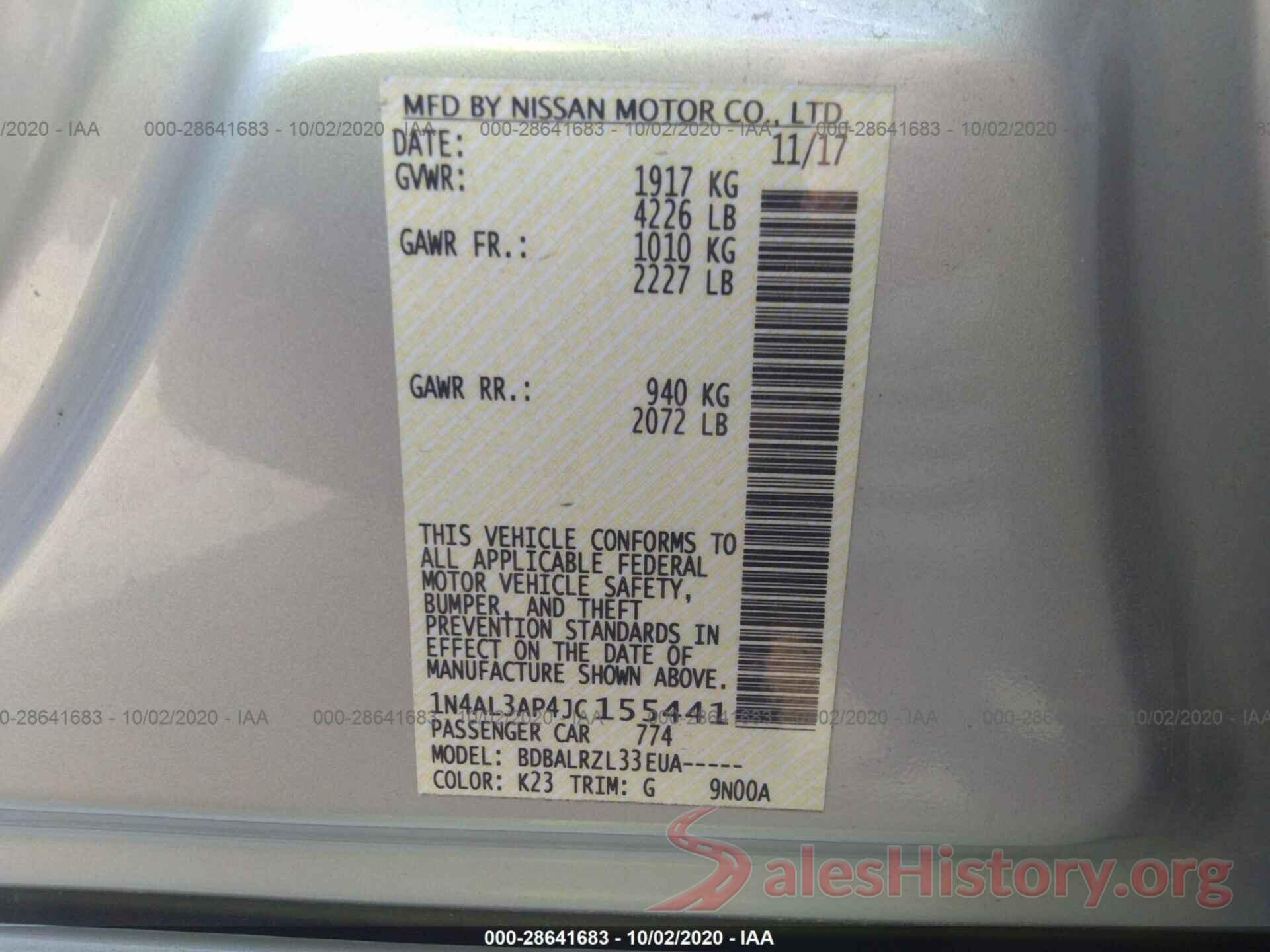 1N4AL3AP4JC155441 2018 NISSAN ALTIMA