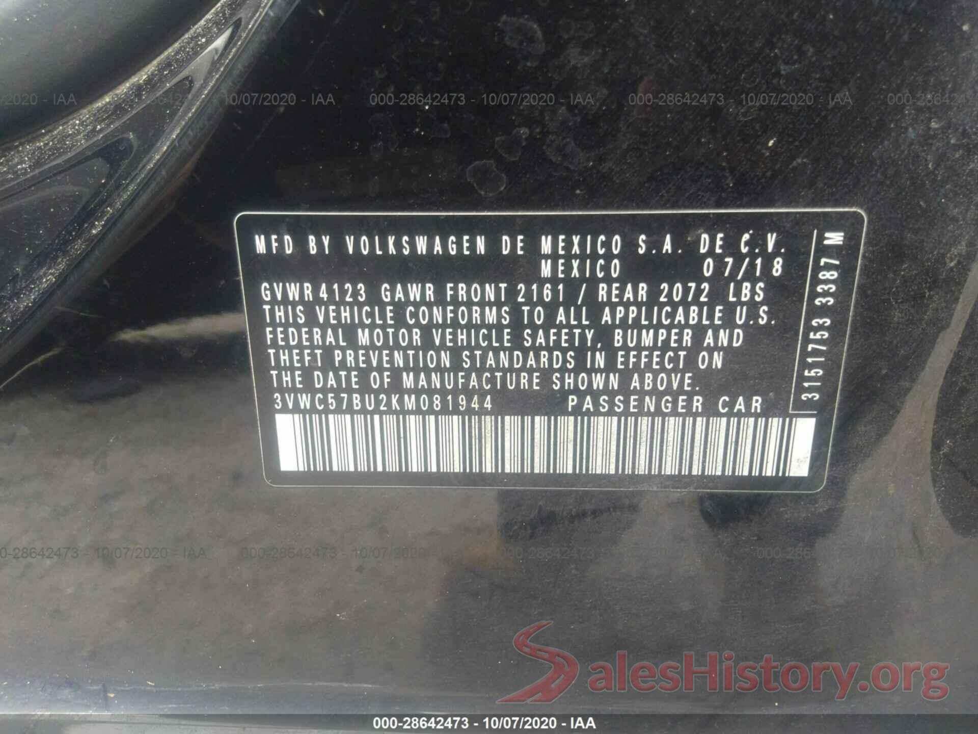 3VWC57BU2KM081944 2019 VOLKSWAGEN JETTA