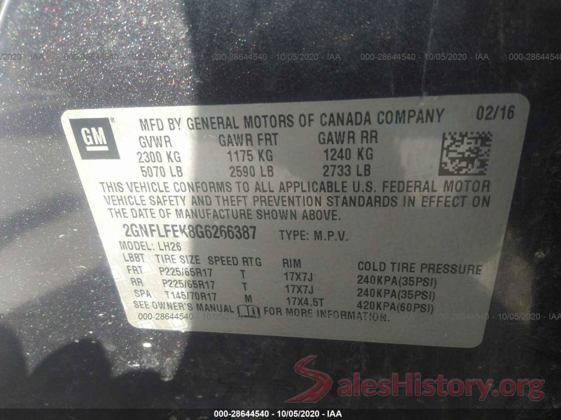 2GNFLFEK8G6266387 2016 CHEVROLET EQUINOX