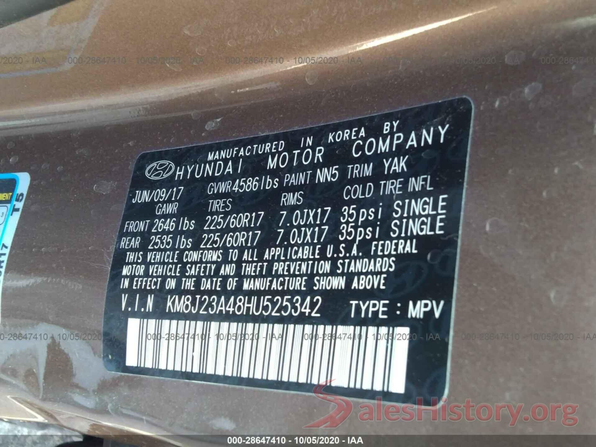 KM8J23A48HU525342 2017 HYUNDAI TUCSON