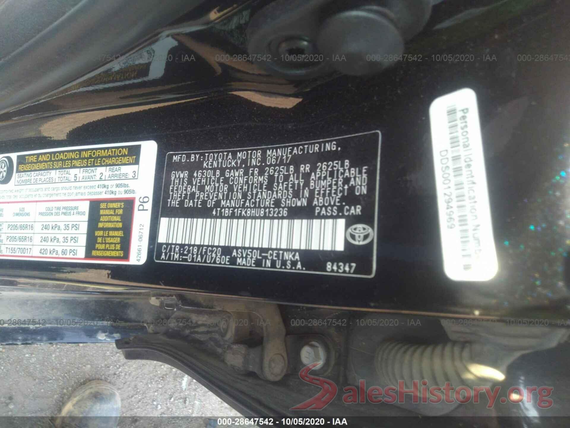 4T1BF1FK8HU813236 2017 TOYOTA CAMRY