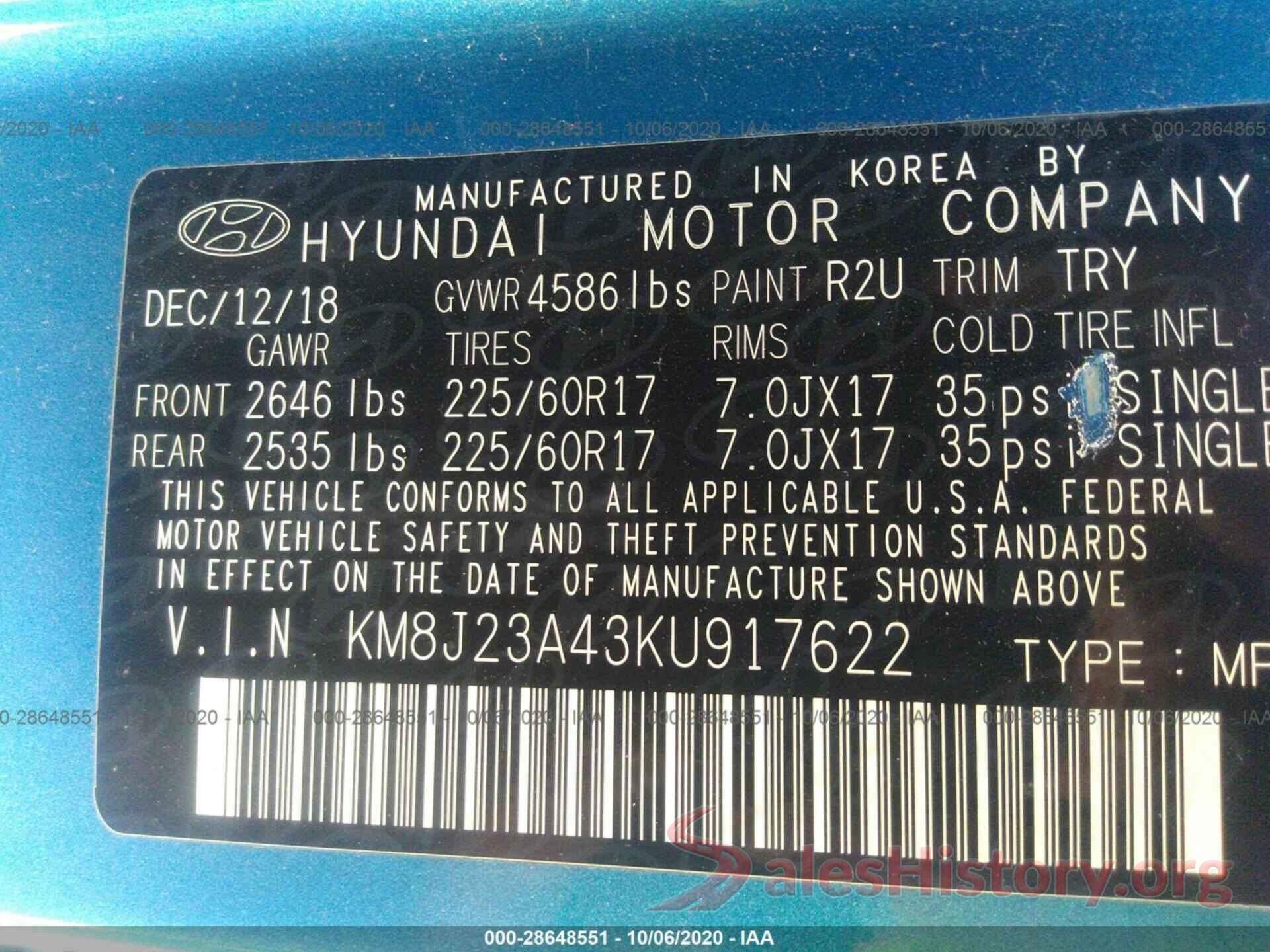 KM8J23A43KU917622 2019 HYUNDAI TUCSON