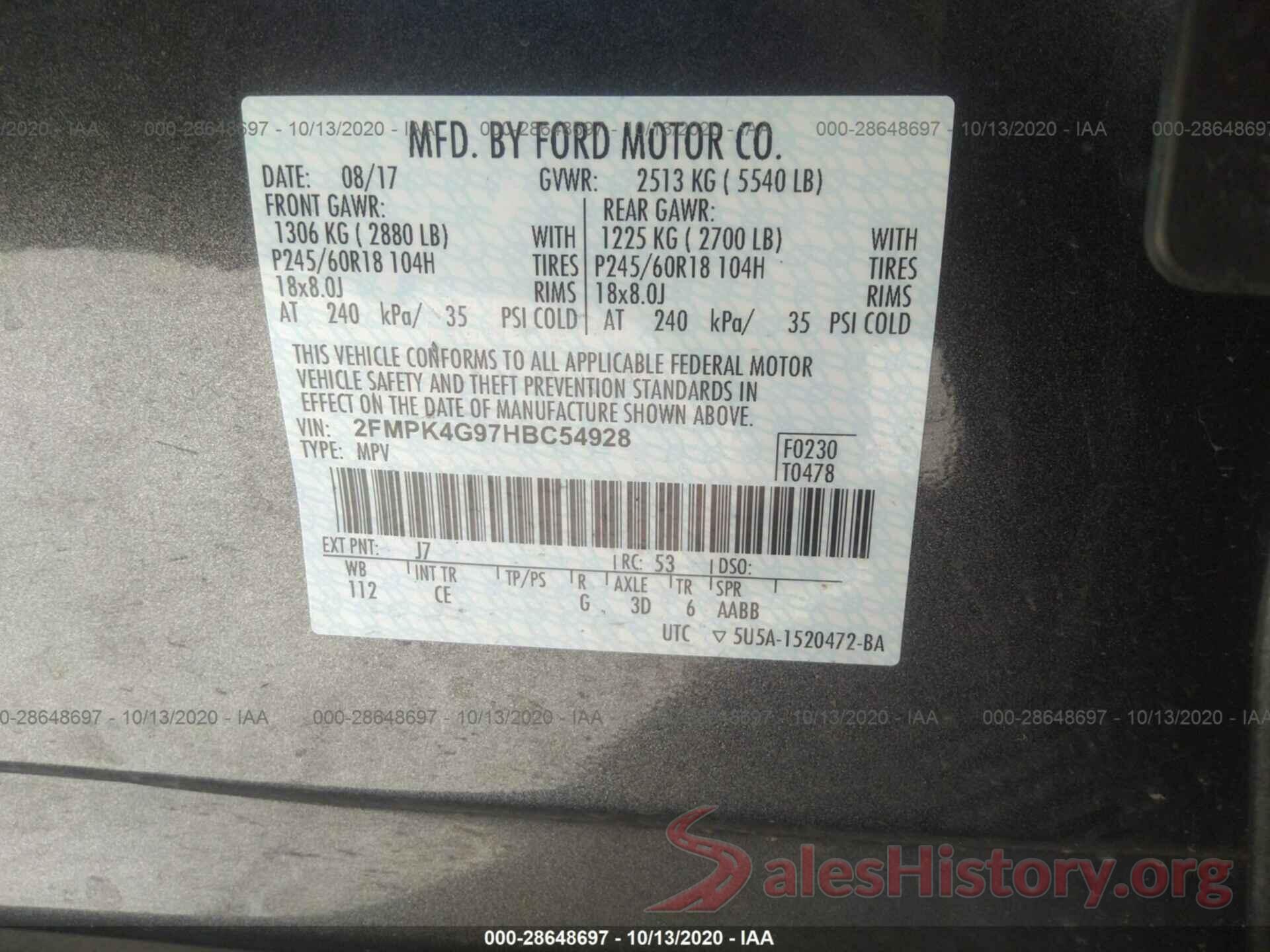 2FMPK4G97HBC54928 2017 FORD EDGE