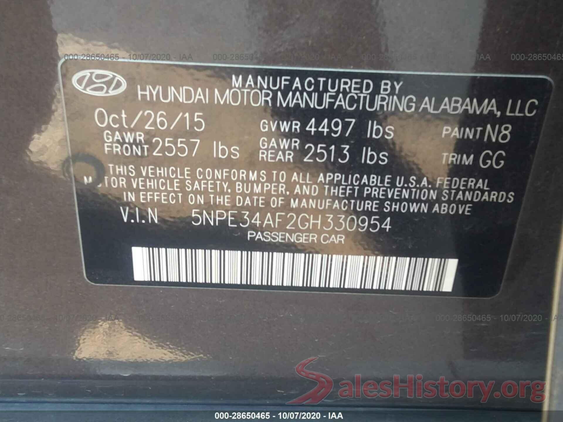 5NPE34AF2GH330954 2016 HYUNDAI SONATA