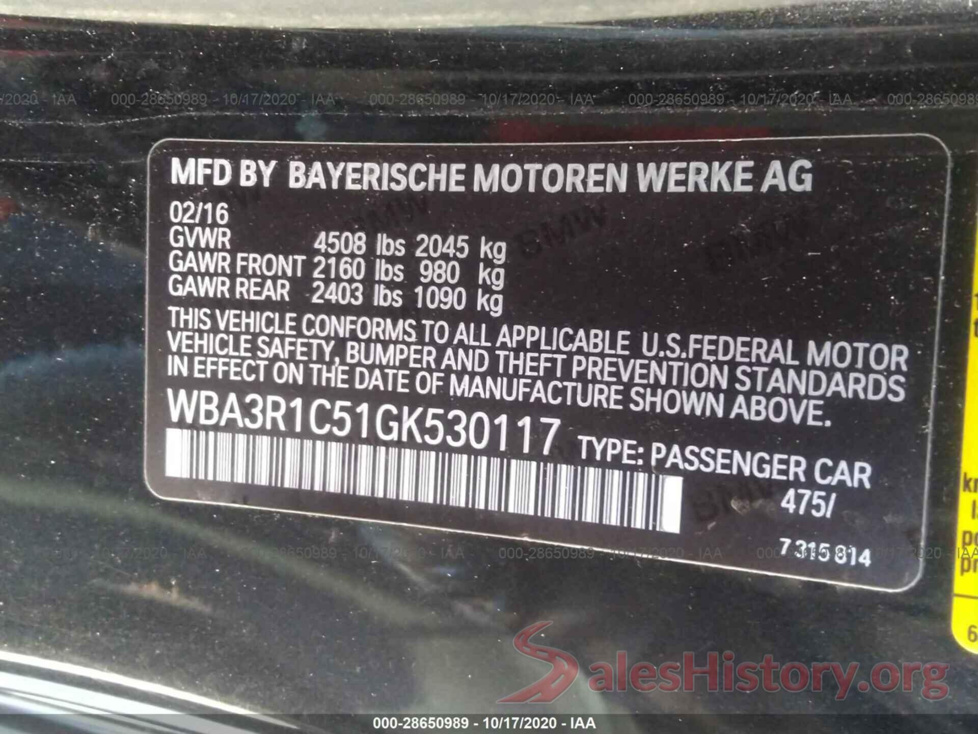 WBA3R1C51GK530117 2016 BMW 4 SERIES