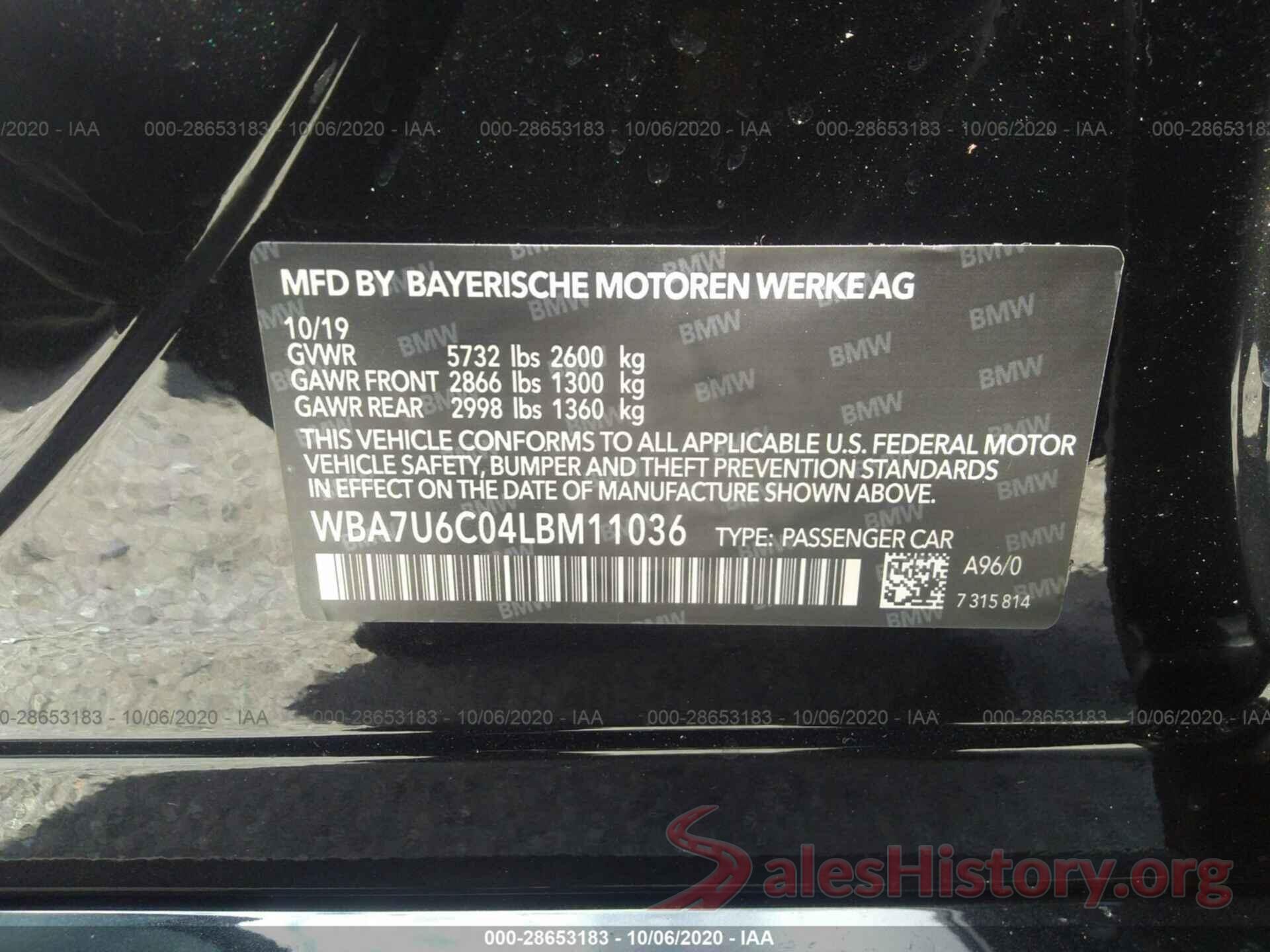 WBA7T2C07LCD73780 2020 BMW 7 SERIES