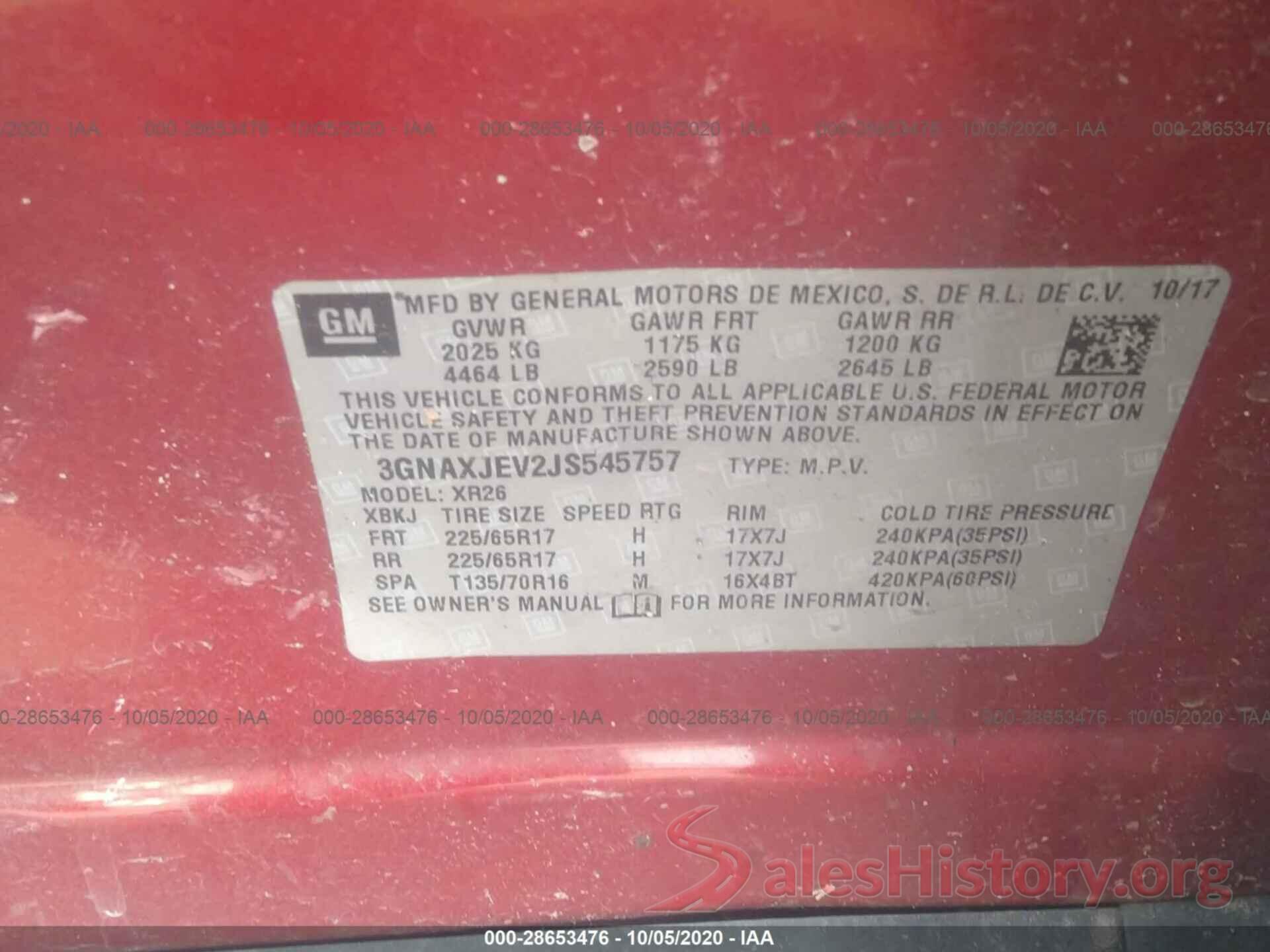 3GNAXJEV2JS545757 2018 CHEVROLET EQUINOX