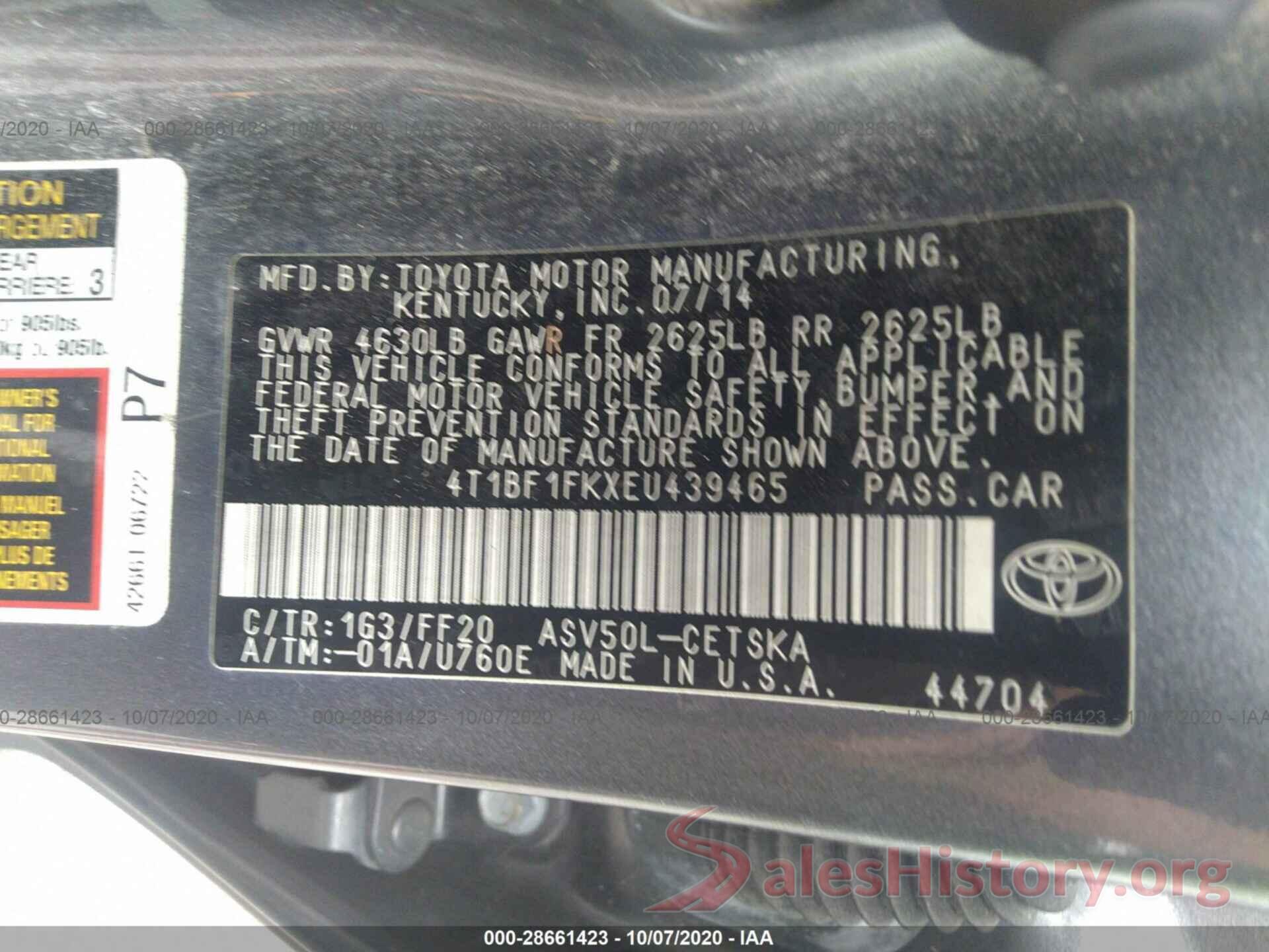 4T1BF1FKXEU439465 2014 TOYOTA CAMRY