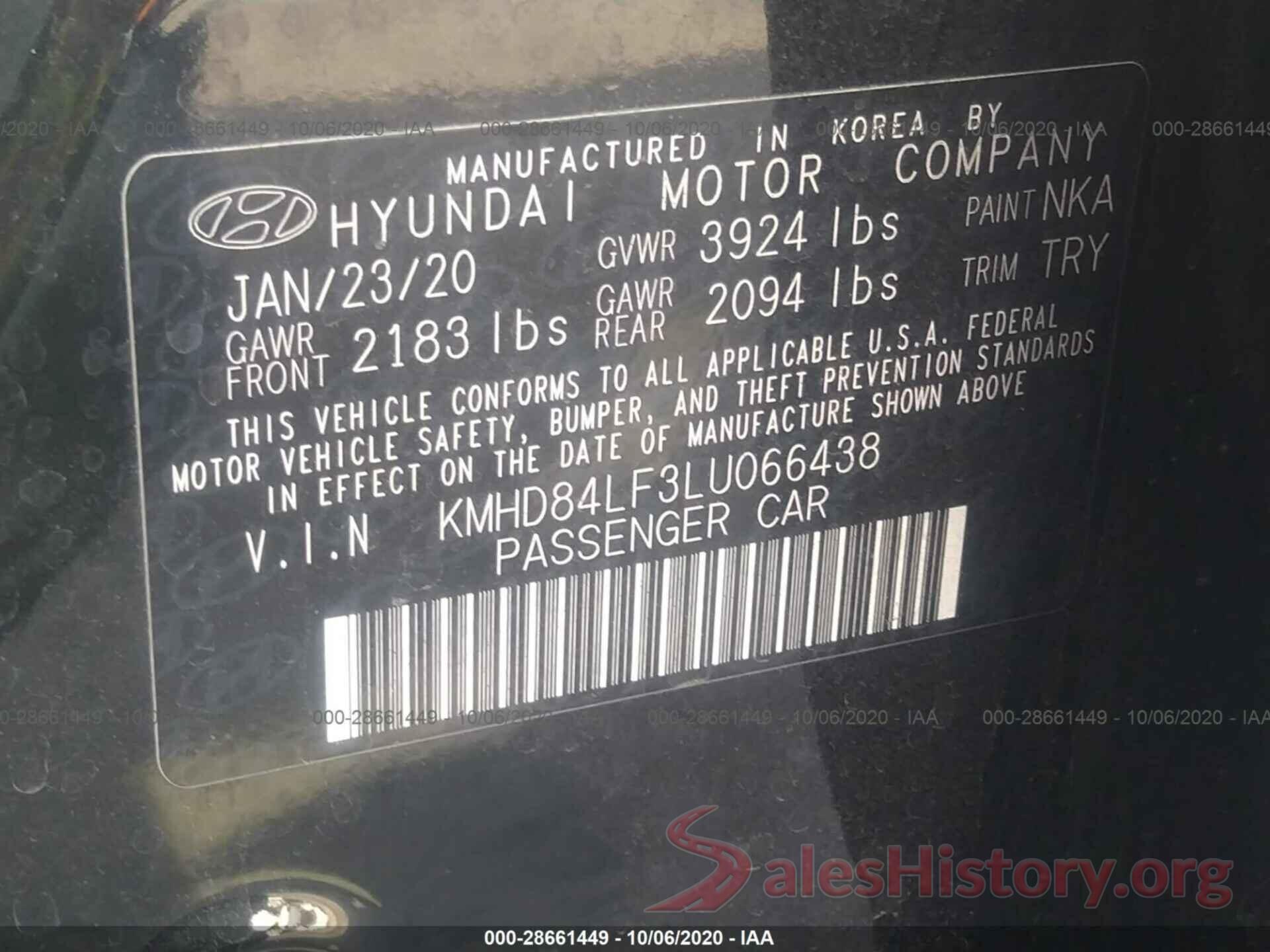 KMHD84LF3LU066438 2020 HYUNDAI ELANTRA