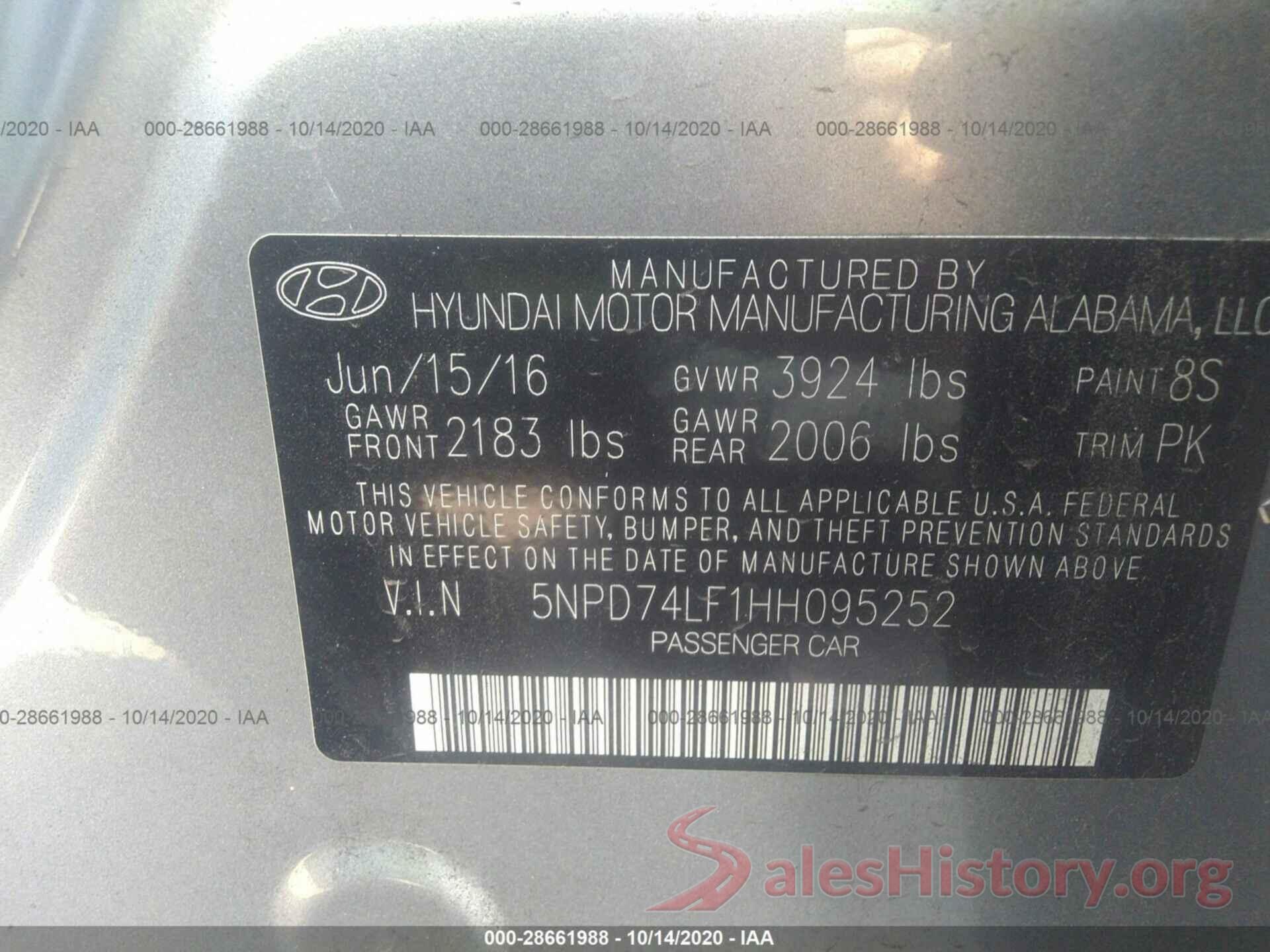 5NPD74LF1HH095252 2017 HYUNDAI ELANTRA