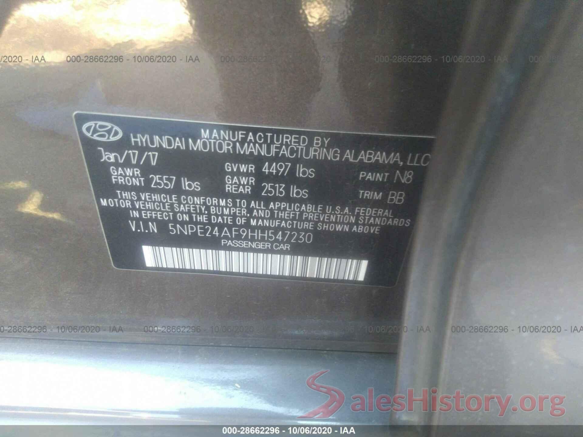 5NPE24AF9HH547230 2017 HYUNDAI SONATA