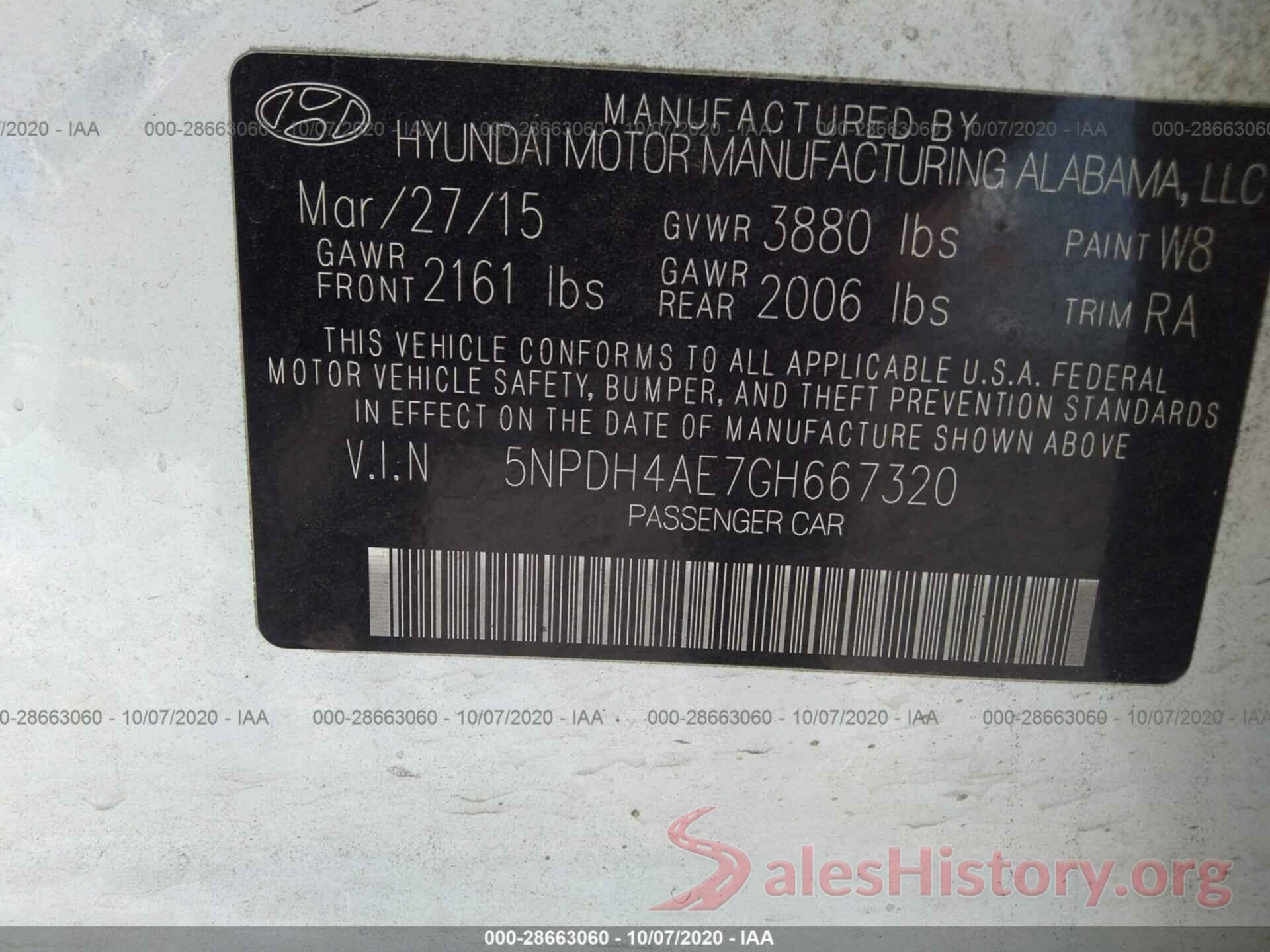 5NPDH4AE7GH667320 2016 HYUNDAI ELANTRA