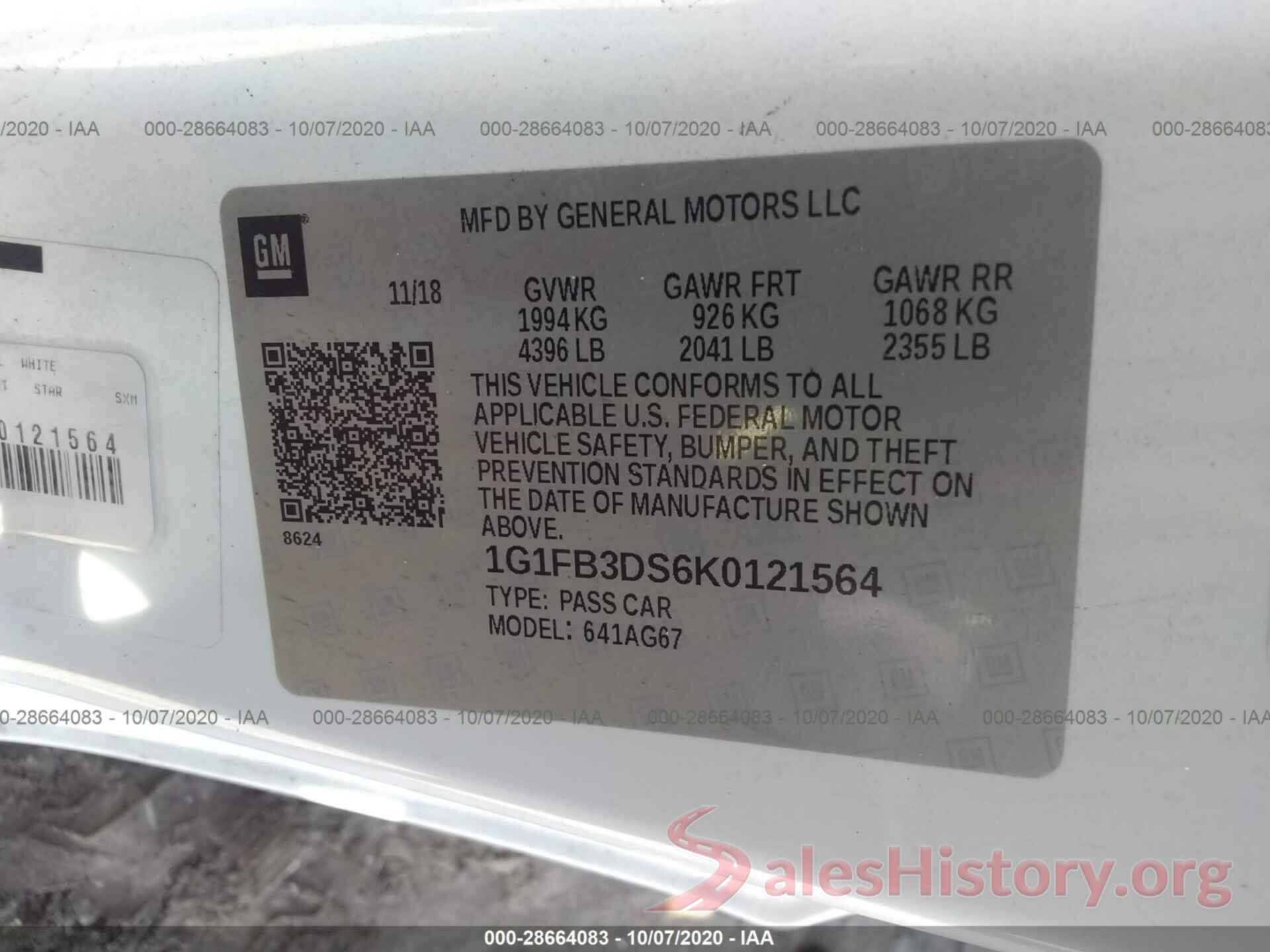 1G1FB3DS6K0121564 2019 CHEVROLET CAMARO