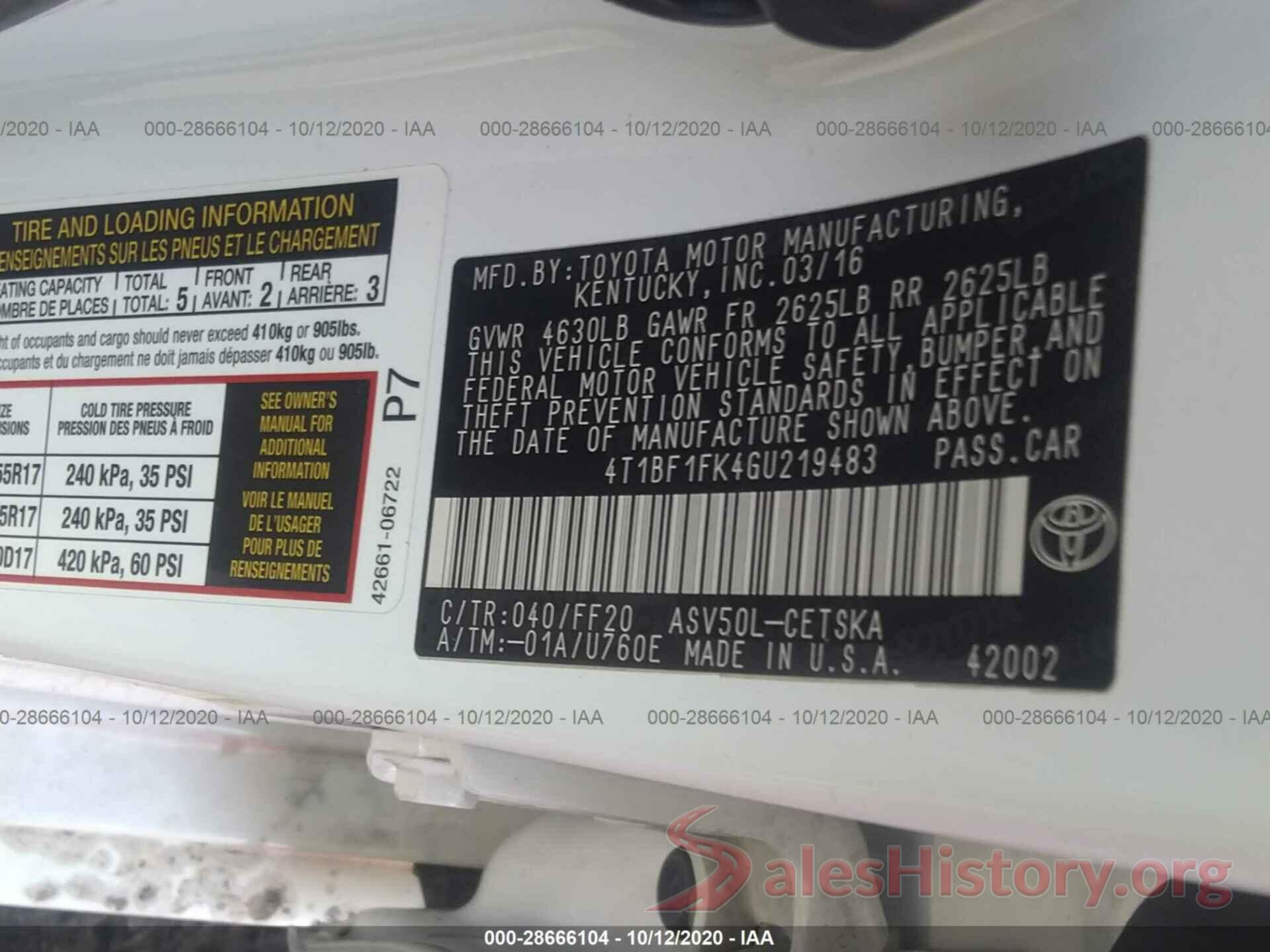 4T1BF1FK4GU219483 2016 TOYOTA CAMRY