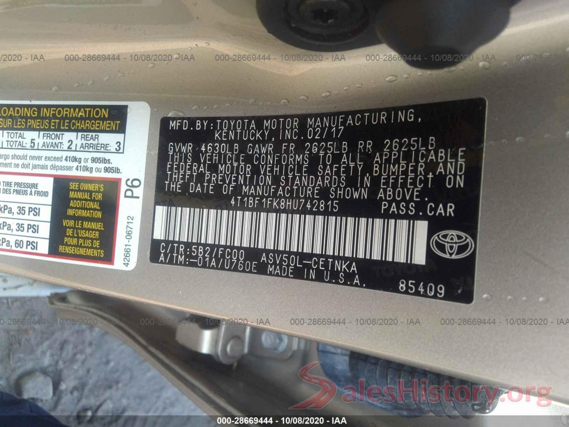 4T1BF1FK8HU742815 2017 TOYOTA CAMRY