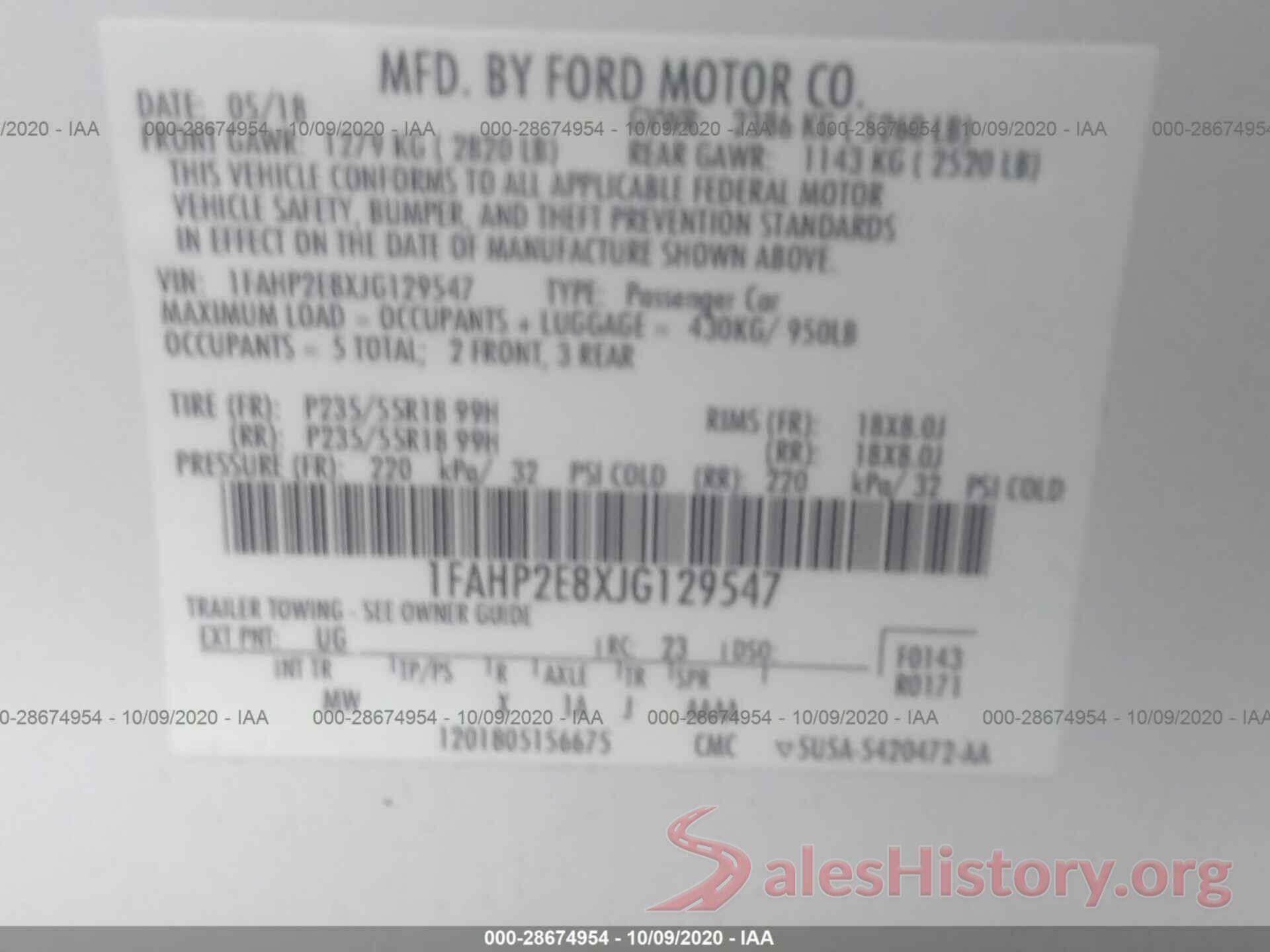 1FAHP2E8XJG129547 2018 FORD TAURUS