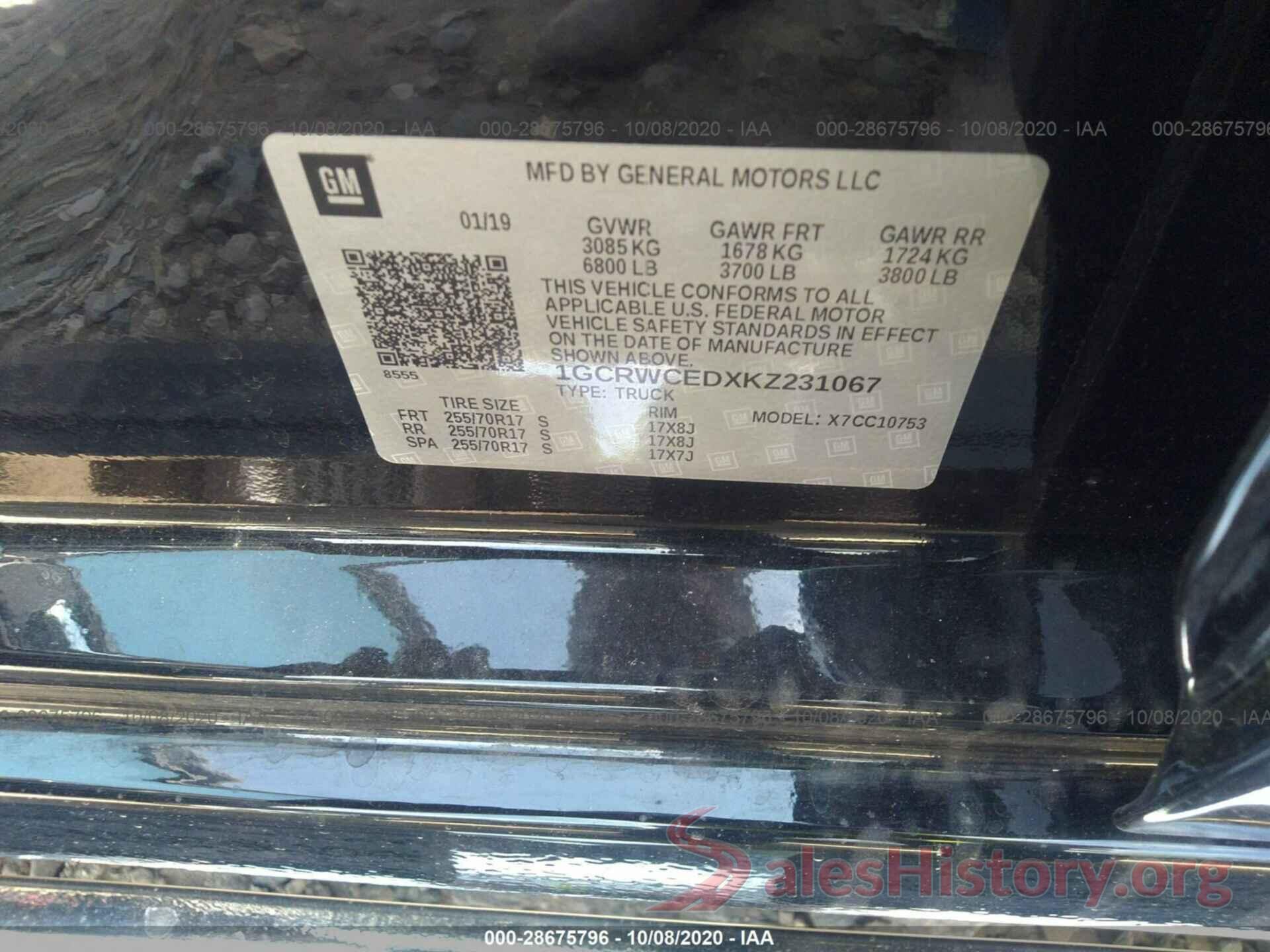 1GCRWCEDXKZ231067 2019 CHEVROLET SILVERADO 1500