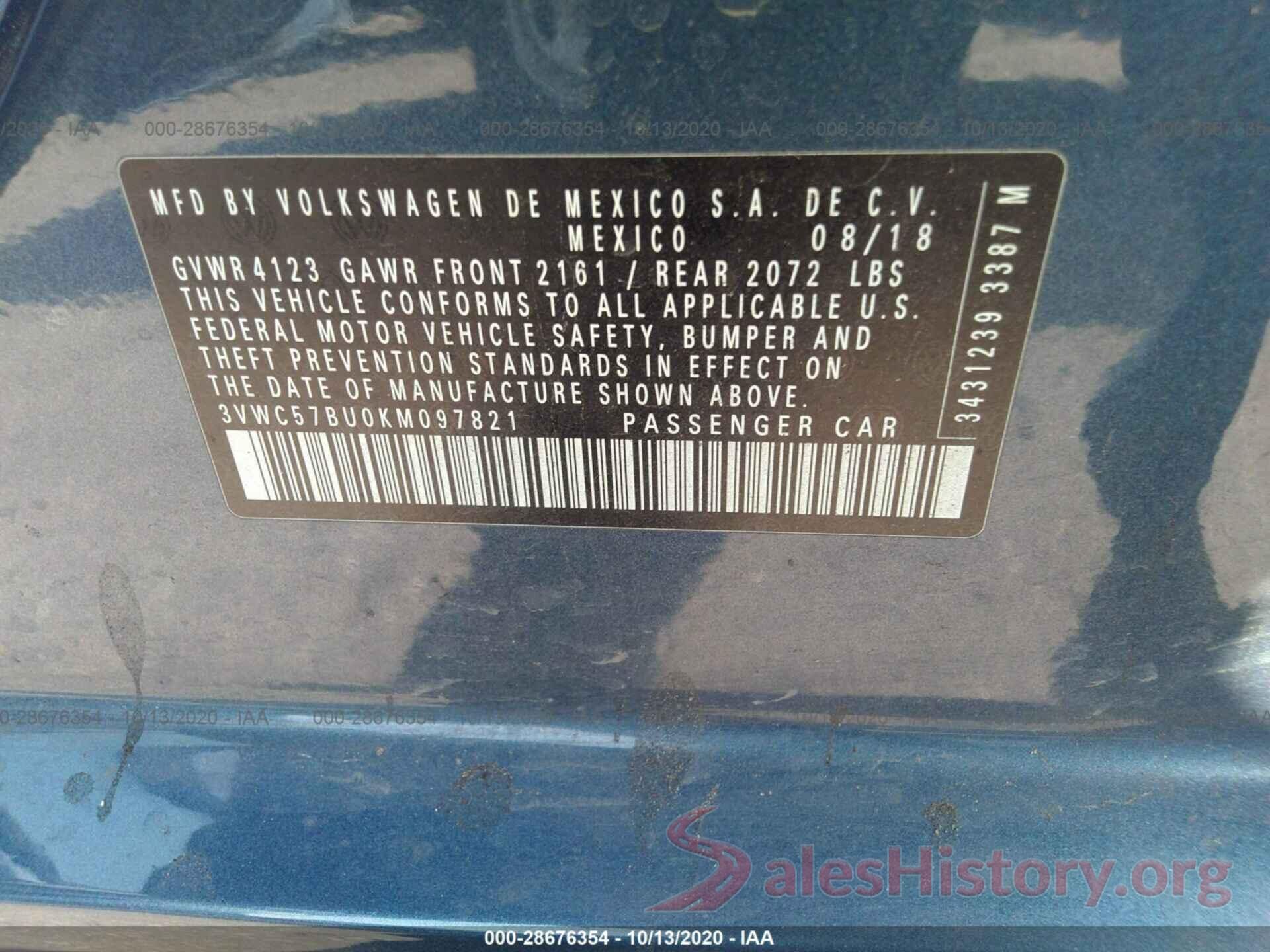 3VWC57BU0KM097821 2019 VOLKSWAGEN JETTA