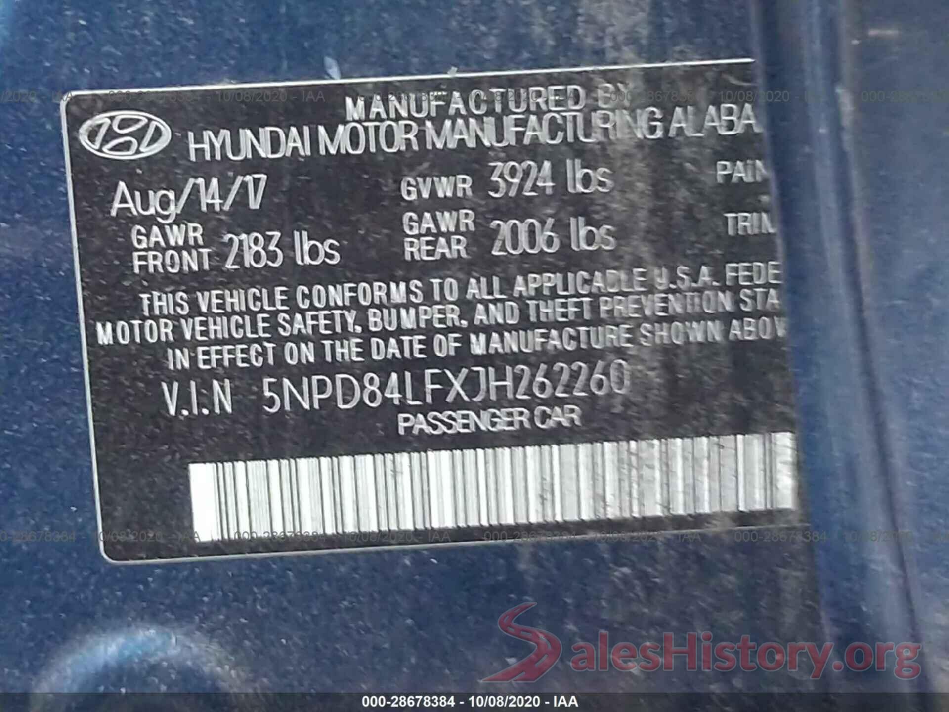 5NPD84LFXJH262260 2018 HYUNDAI ELANTRA