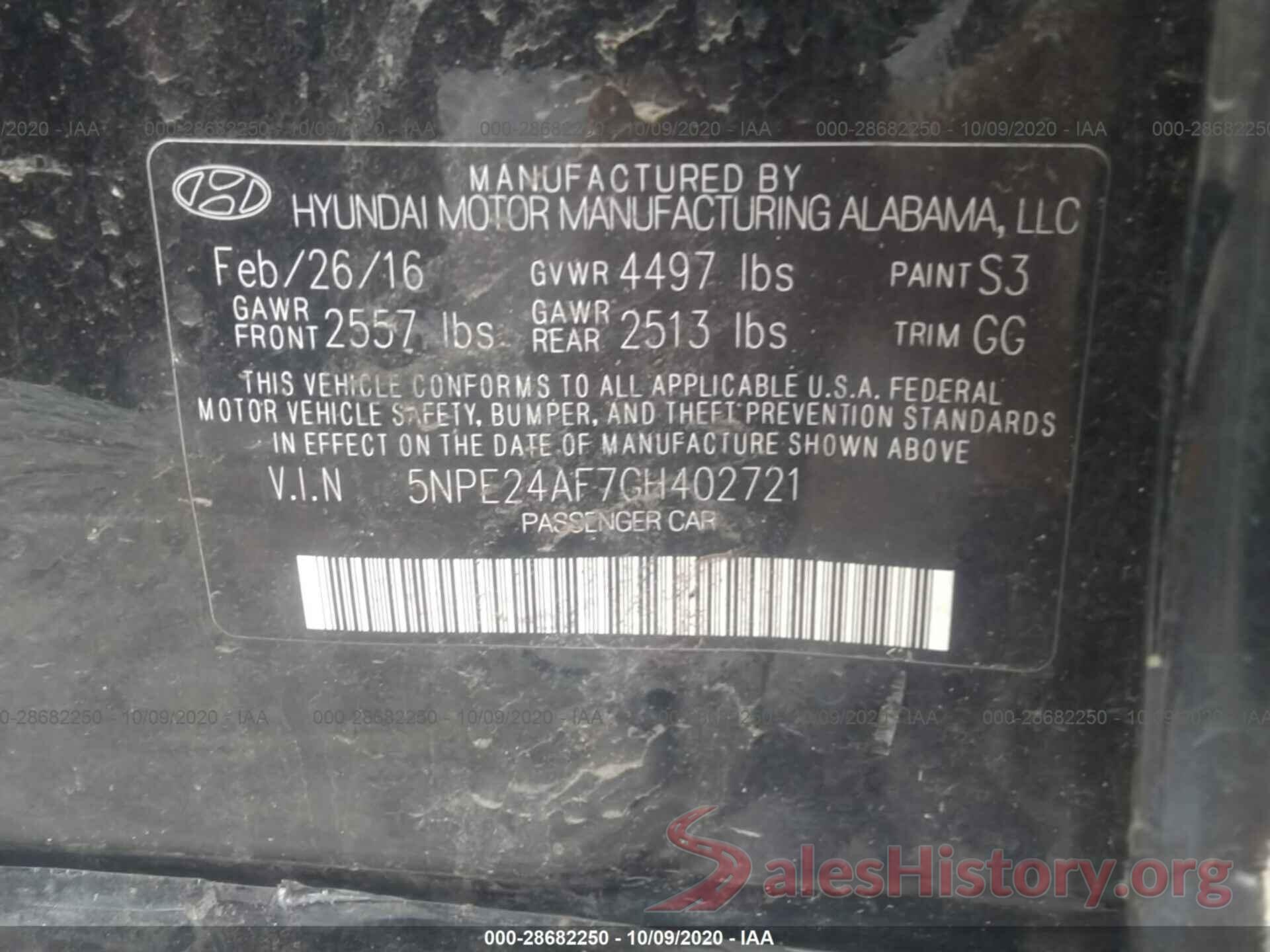 5NPE24AF7GH402721 2016 HYUNDAI SONATA