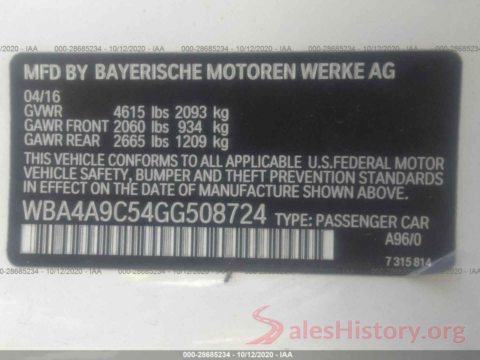 WBA4A9C54GG508724 2016 BMW 4 SERIES