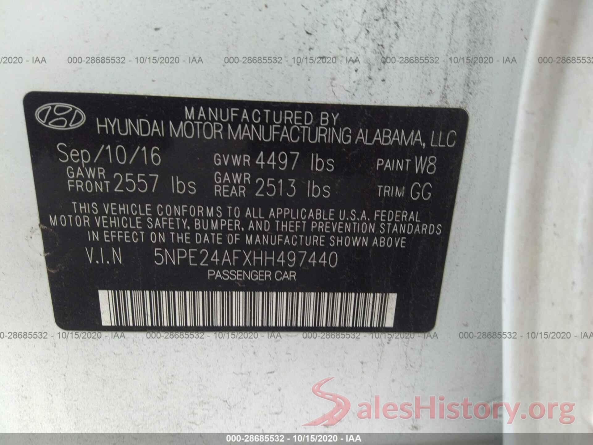 5NPE24AFXHH497440 2017 HYUNDAI SONATA