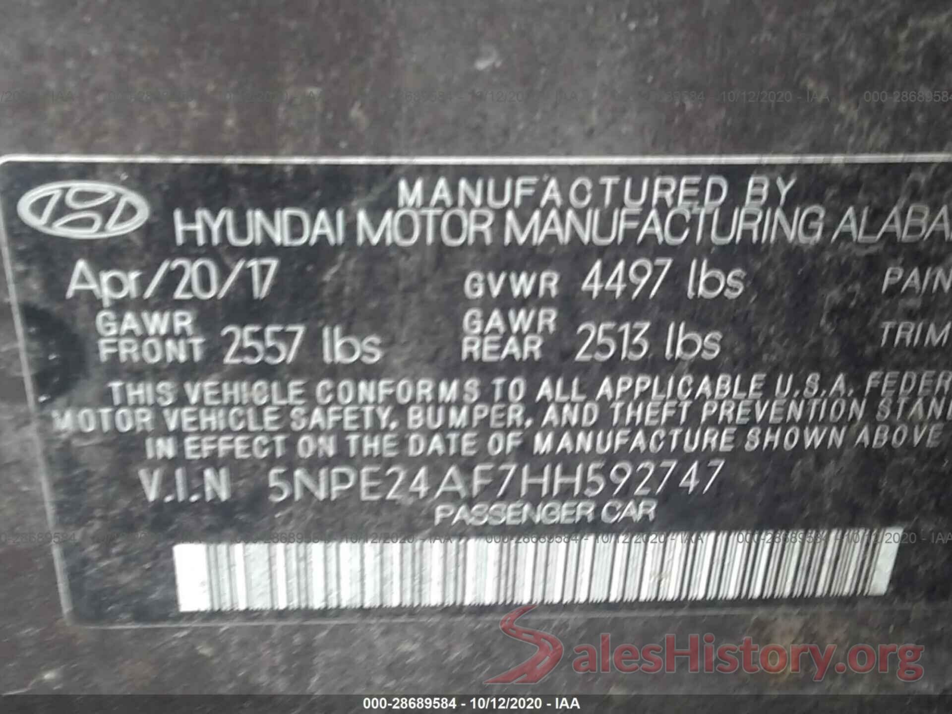 5NPE24AF7HH592747 2017 HYUNDAI SONATA