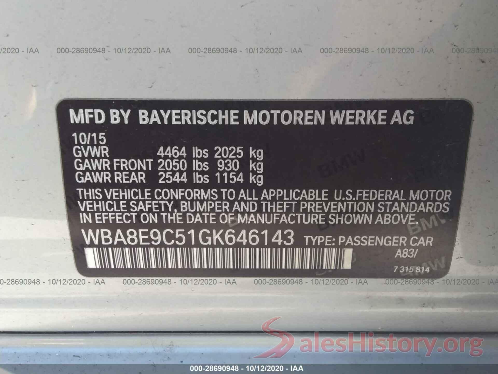 WBA8E9C51GK646143 2016 BMW 3 SERIES