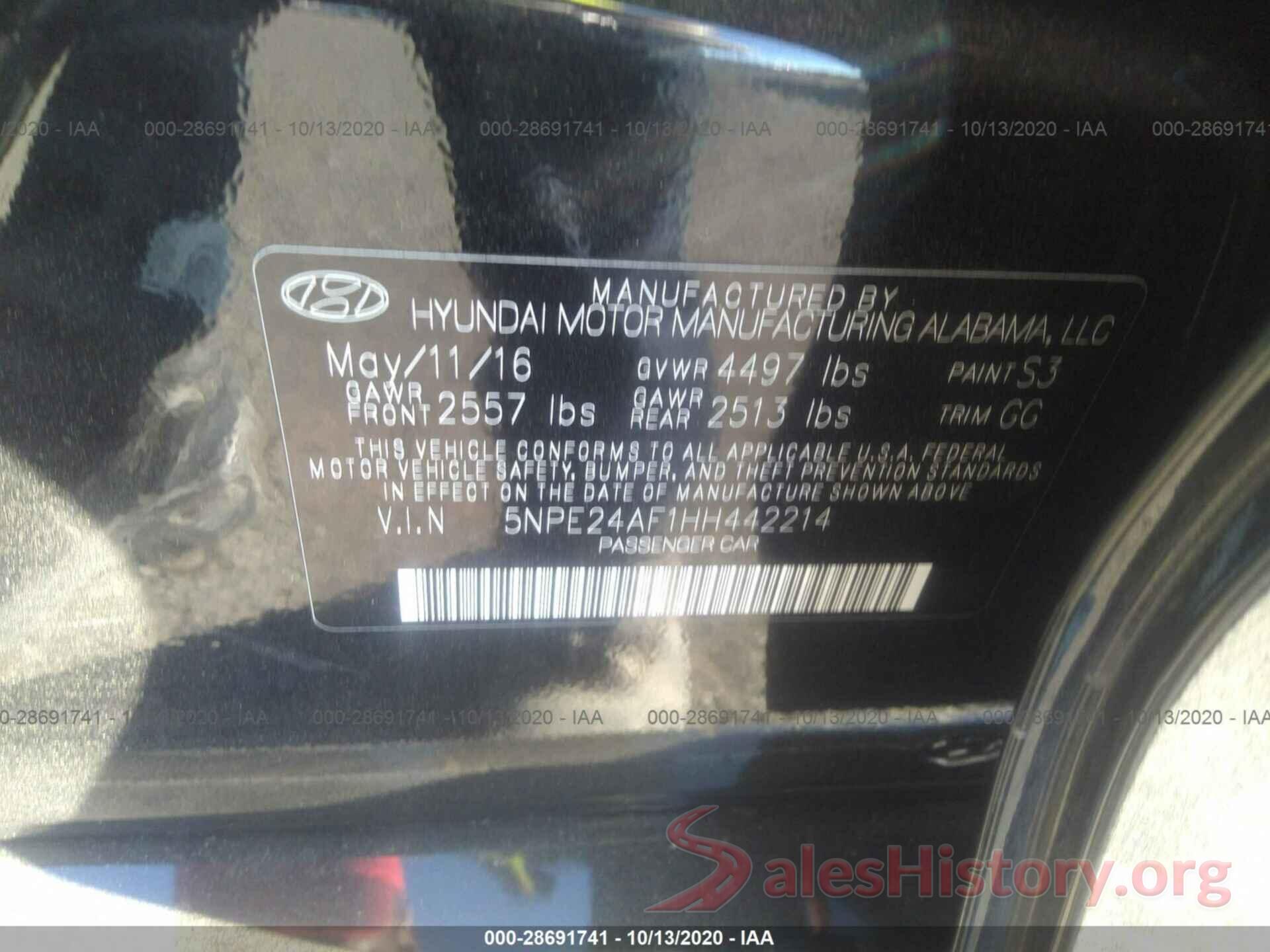 5NPE24AF1HH442214 2017 HYUNDAI SONATA