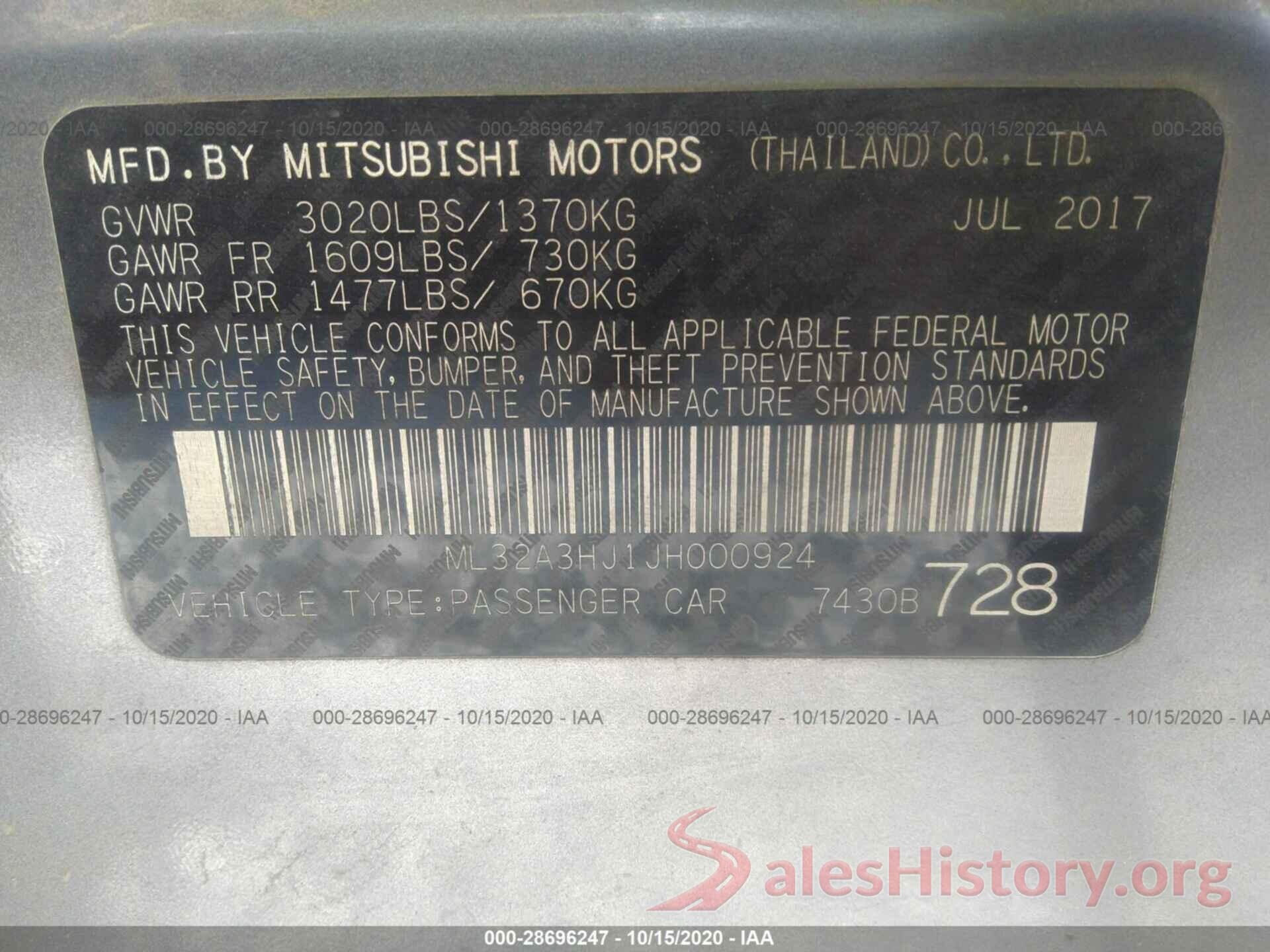 ML32A3HJ1JH000924 2018 MITSUBISHI MIRAGE