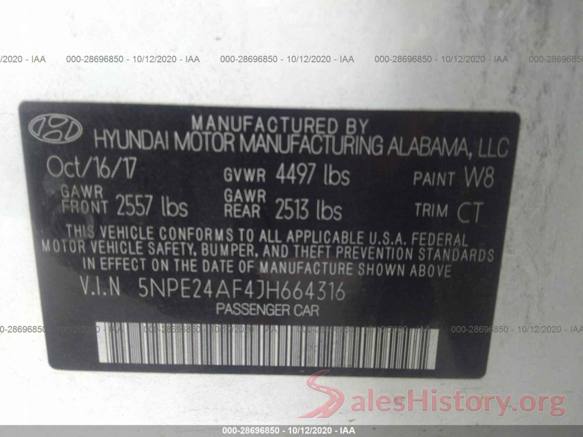 5NPE24AF4JH664316 2018 HYUNDAI SONATA