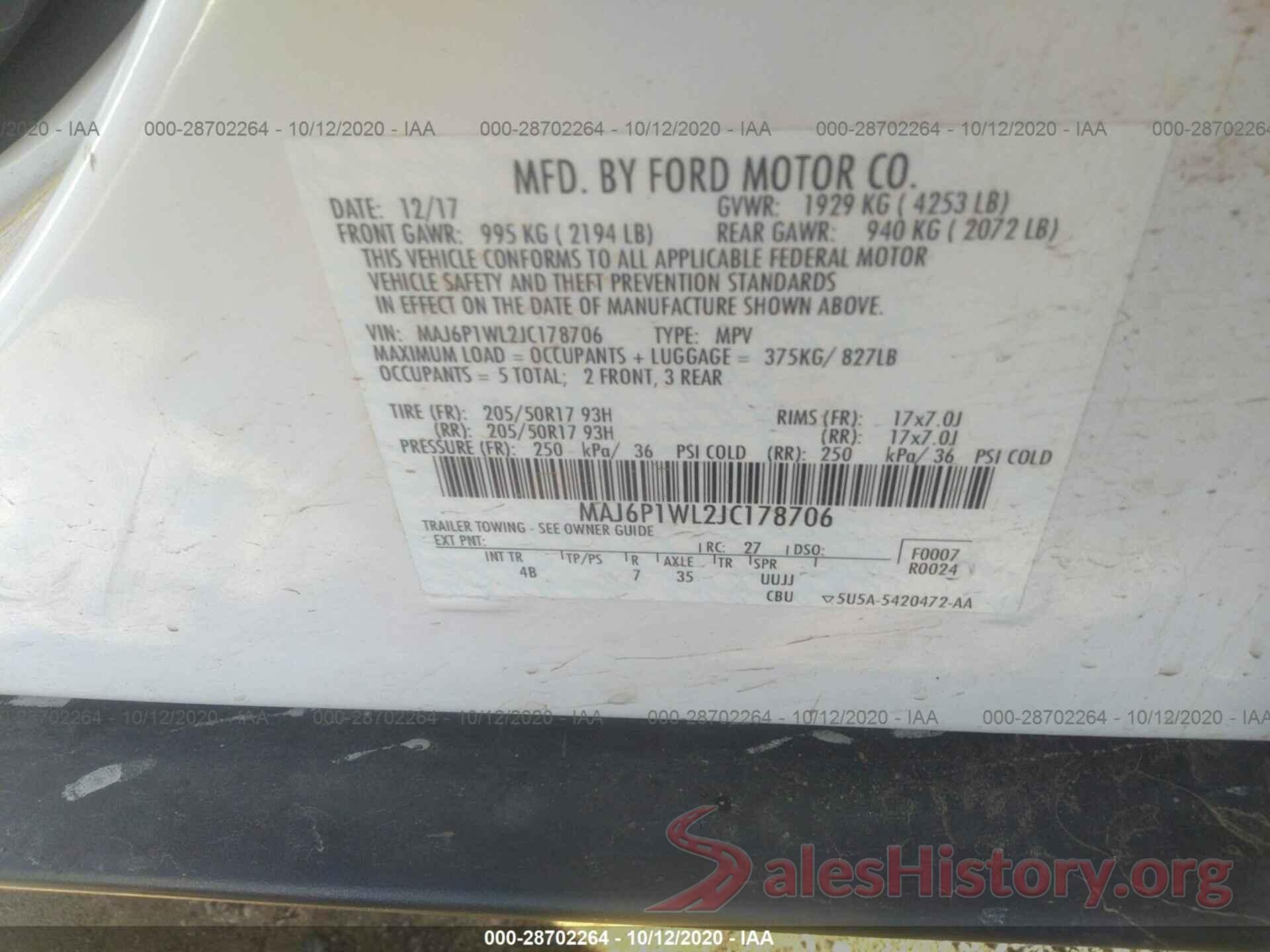 MAJ6P1WL2JC178706 2018 FORD ECOSPORT