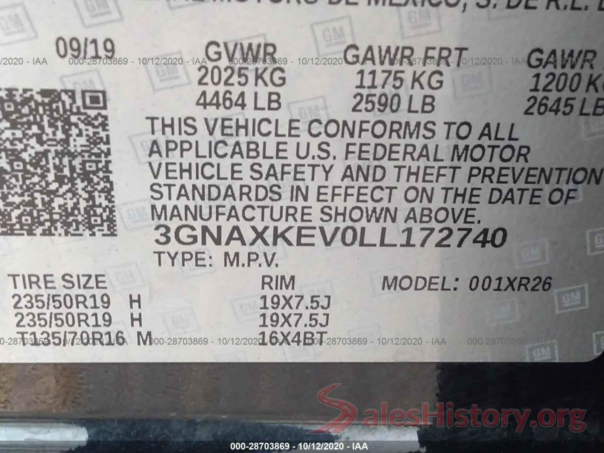 3GNAXKEV0LL172740 2020 CHEVROLET EQUINOX