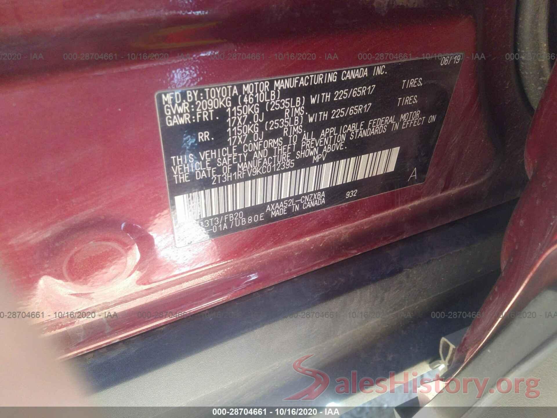 2T3H1RFV9KC012395 2019 TOYOTA RAV4